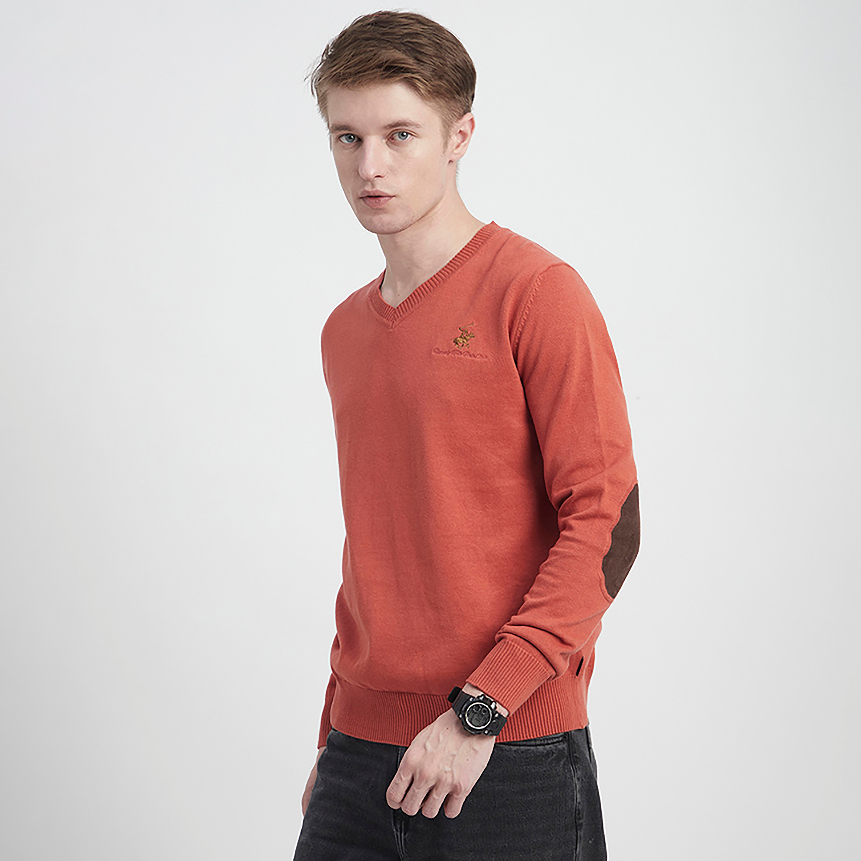 كنزة صوفية رجالية سادة برقبة على شكل V وأكمام طويلة من بيفرلي هيلز بولو كلوب-men-clothing-sweatersandpullovers-image-2
