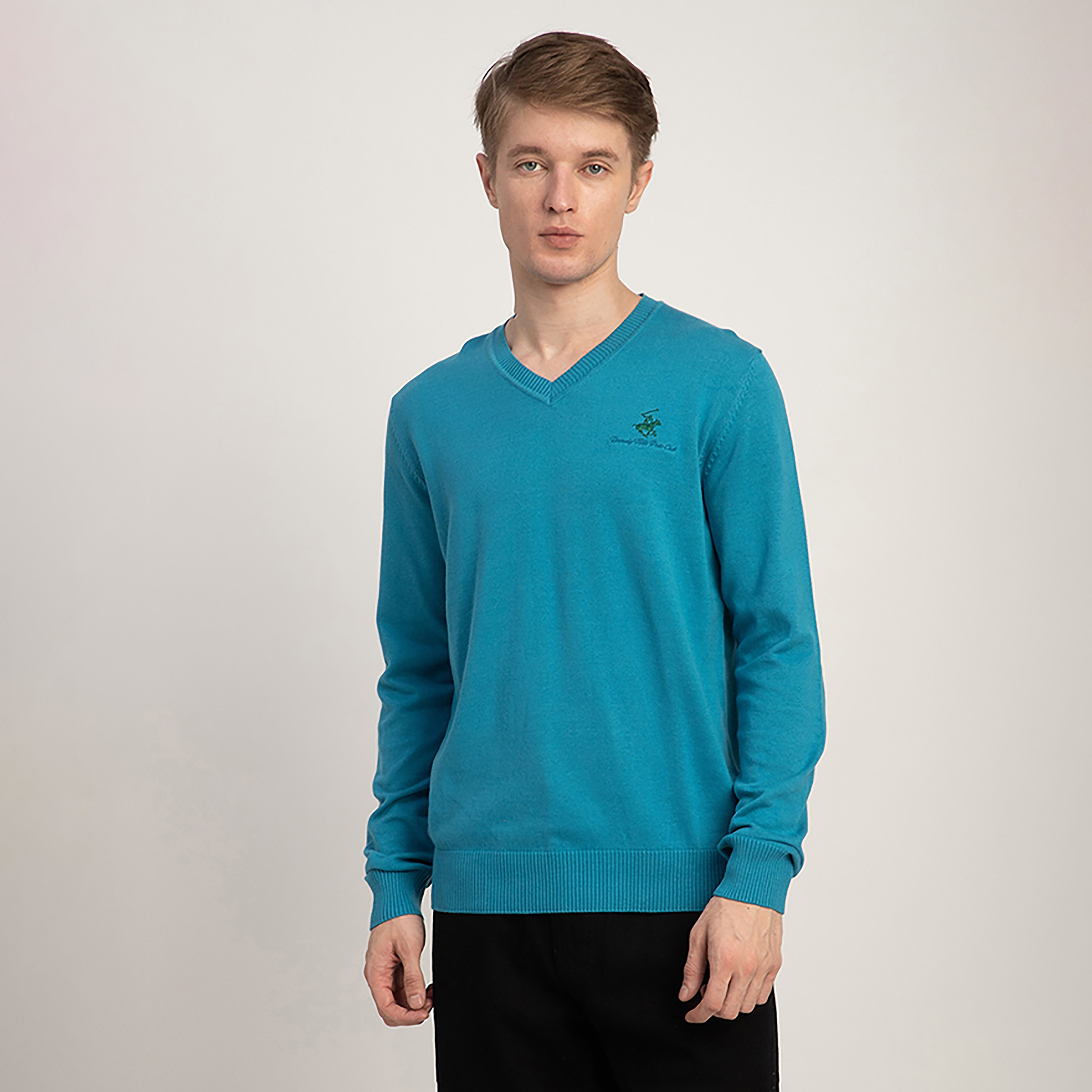 Beverly Hills Polo Club Plain V-Neck Long Sleeves Men's Pullover-men-clothing-sweatersandpullovers-image-1