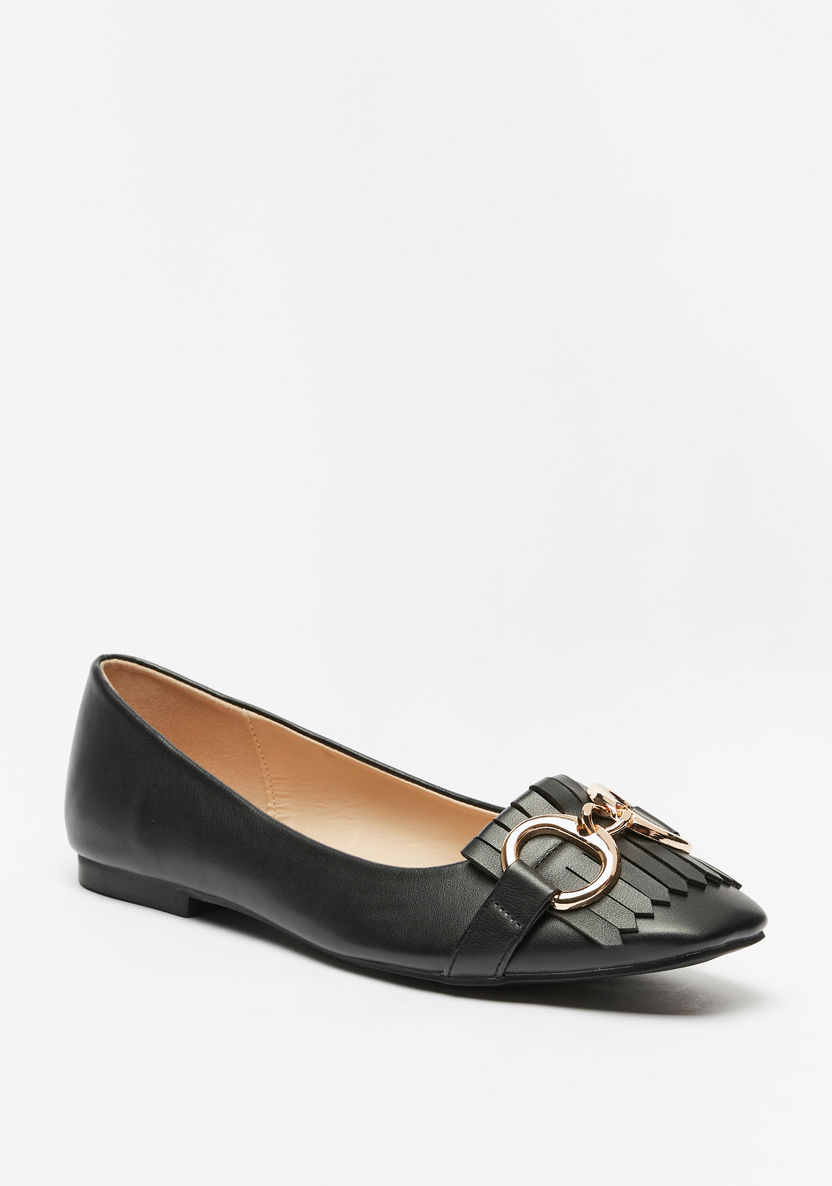 Celeste Women's Metallic Accent Slip-On Ballerina Shoes with Frill Detail-Women%27s Ballerinas-image-0