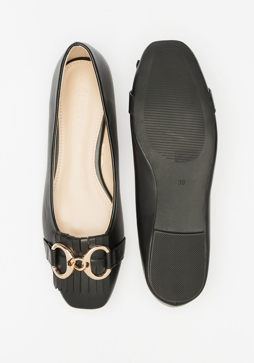 Celeste Women's Metallic Accent Slip-On Ballerina Shoes with Frill Detail-Women%27s Ballerinas-image-3