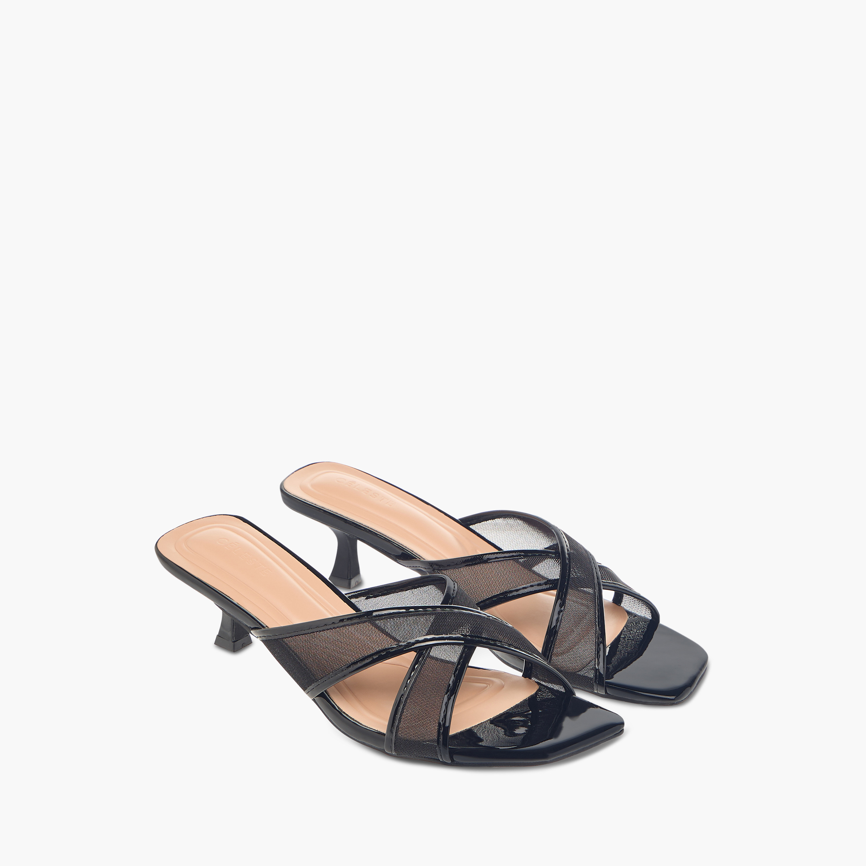 صندل بارز الملمس سهل الارتداء بحزام متقاطع وكعب صغير من سيليست-women-shoes-sandals-heeled-image-1