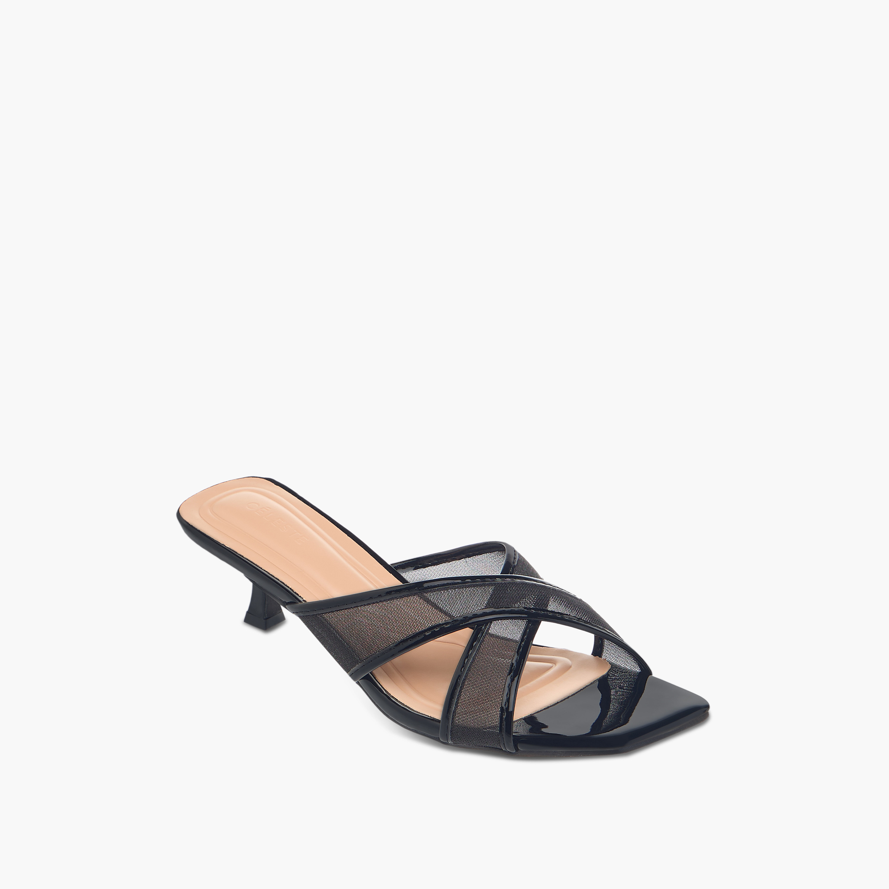 صندل بارز الملمس سهل الارتداء بحزام متقاطع وكعب صغير من سيليست-women-shoes-sandals-heeled-image-2