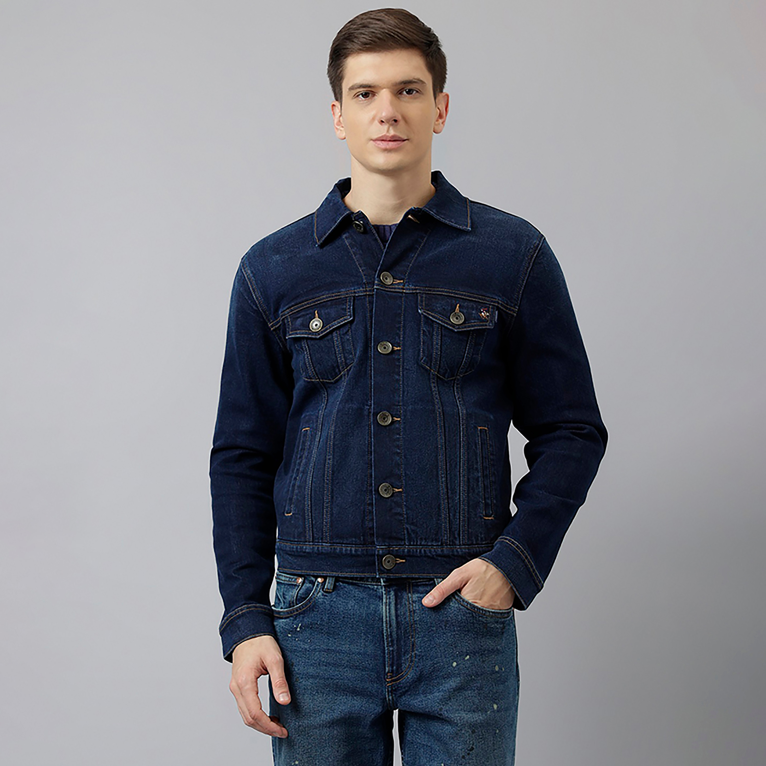 جاكيت جينز رجالي سادة بياقة عادية وأكمام طويلة من بيفرلي هيلز بولو كلوب-men-clothing-jacketsandblazers-jackets-image-1