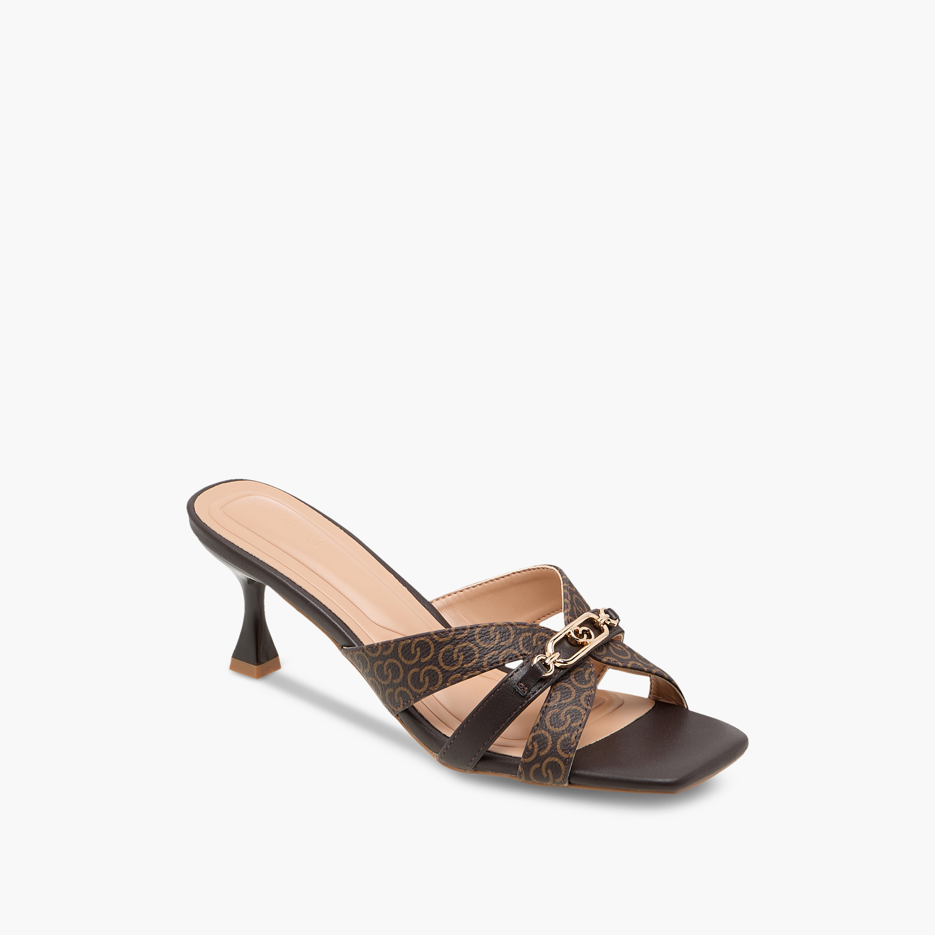 Celeste Women's Monogram Print Slip-On Cross Strap Sandals with Kitten Heels-women-shoes-sandals-heeled-image-2
