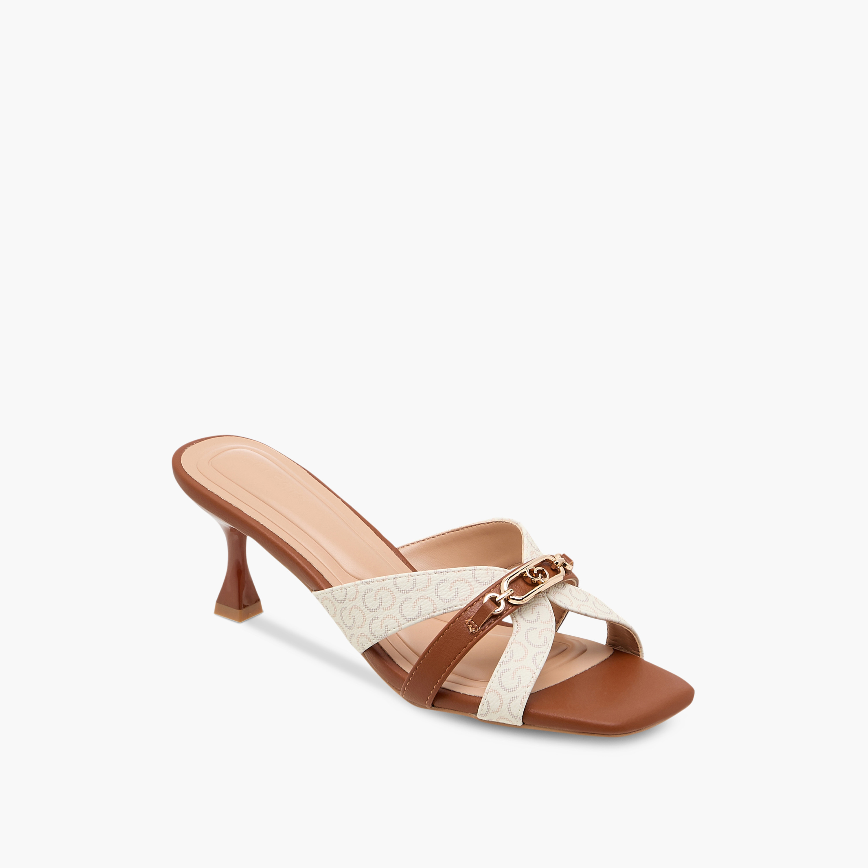 Celeste Women's Monogram Print Slip-On Cross Strap Sandals with Kitten Heels-women-shoes-sandals-heeled-image-2