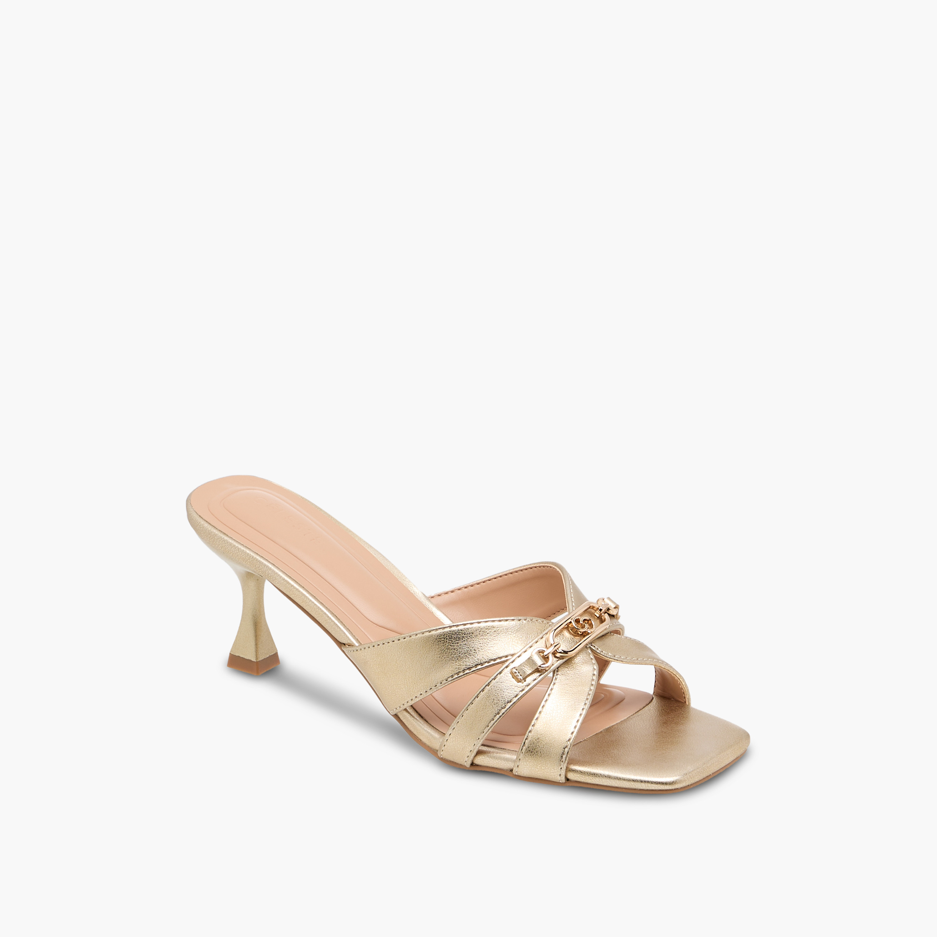 Celeste Women's Solid Slip-On Cross Strap Sandals with Metal Accent-women-shoes-sandals-heeled-image-2