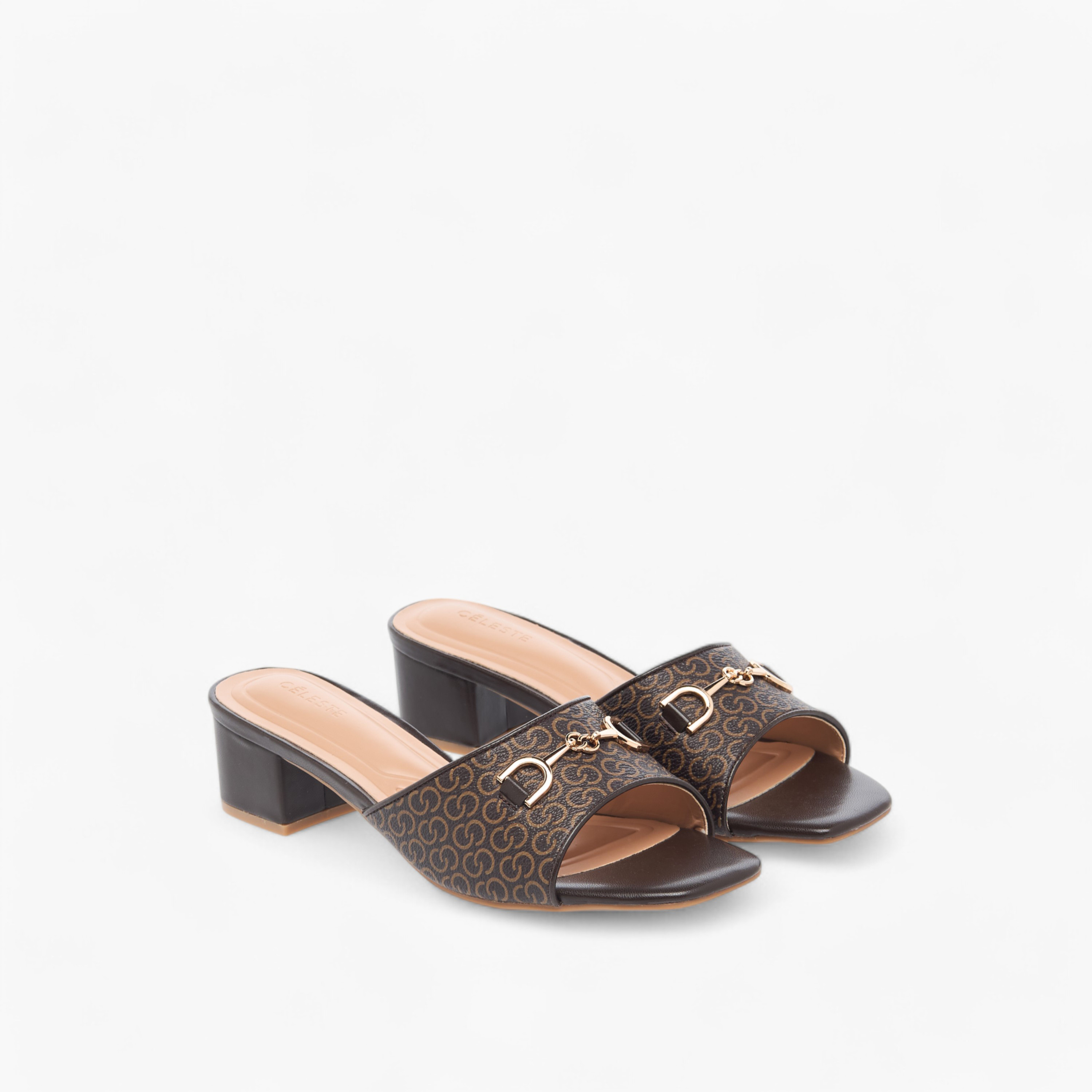 Celeste Women's Monogram Detail Slip-On Sandals with Block Heels-women-shoes-sandals-heeled-image-1