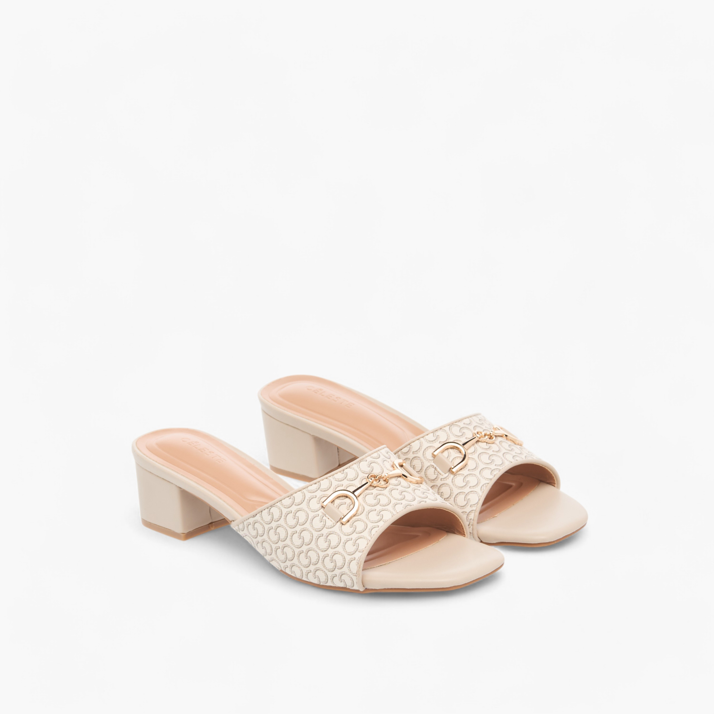 Celeste Women's Monogram Detail Slip-On Sandals with Block Heels-women-shoes-sandals-heeled-image-1