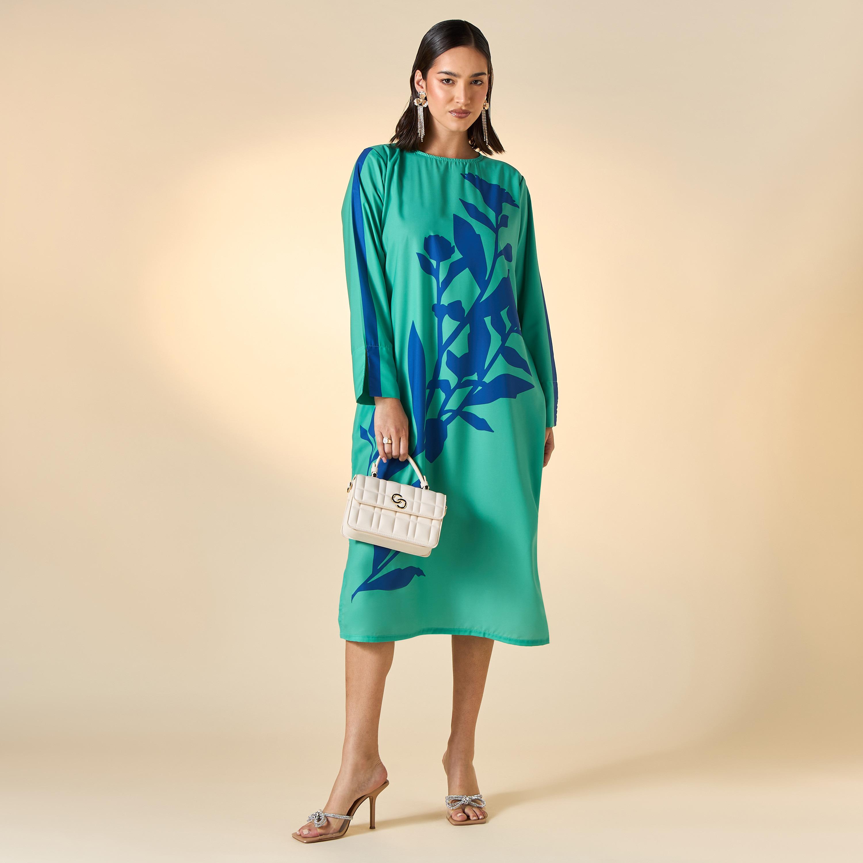 FYOR Floral Print Dress with Long Sleeves and Pockets-women-clothing-dresses-image-3