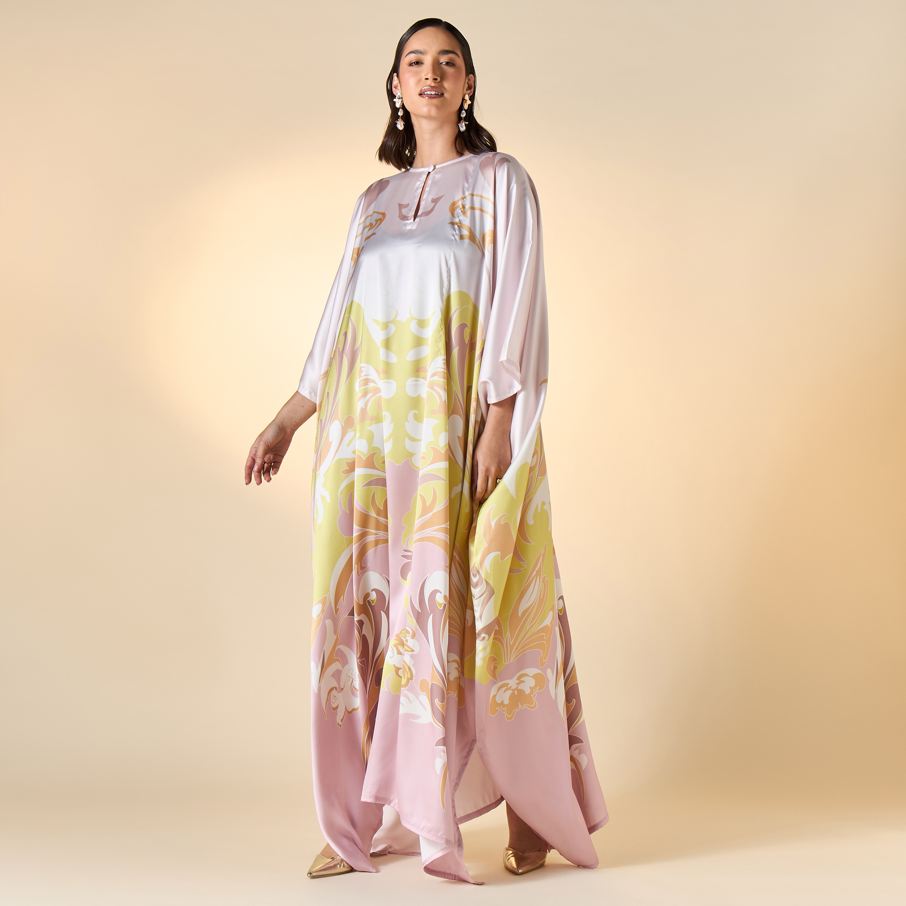 فستان قفطان بياقة بفتحة وطبعات من فيور-women-clothing-dresses-image-1
