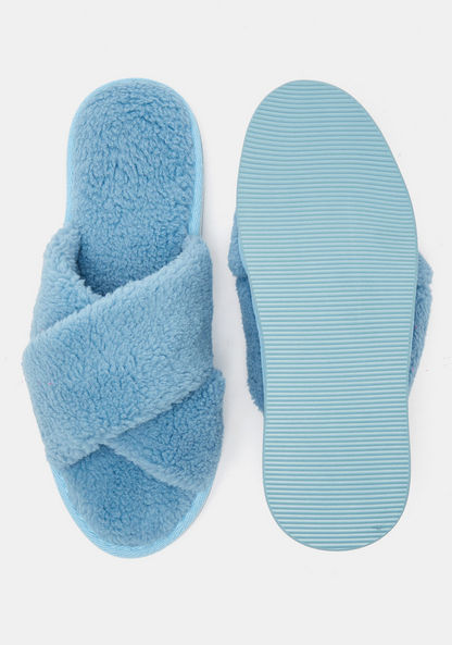 Textured Cross Strap Slip-On Bedroom Slide Slippers-Women%27s Bedroom Slippers-image-5