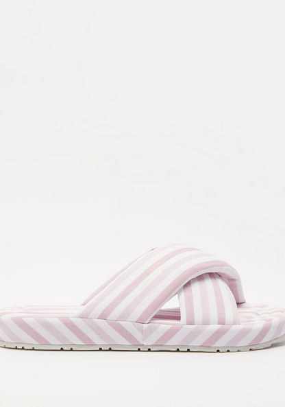 Striped Cross Strap Slip-On Bedroom Slippers