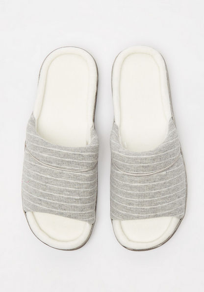 Striped Slip-On Bedroom Slide Slippers-Women%27s Bedroom Slippers-image-0