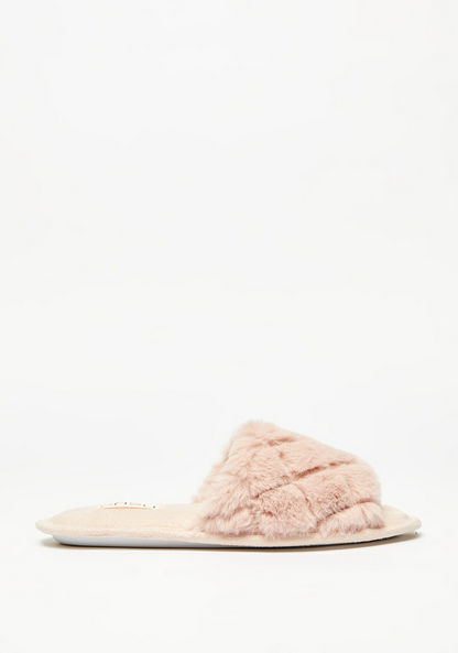 Fur Detail Slip-On Slides-Women%27s Bedroom Slippers-image-0