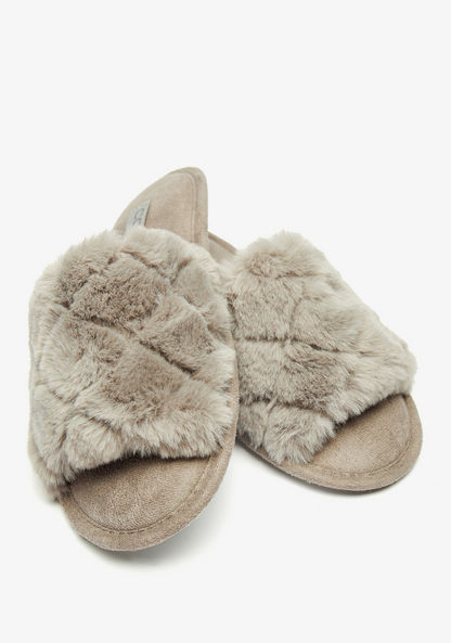 Fur Detail Slip-On Slides-Women%27s Bedroom Slippers-image-3