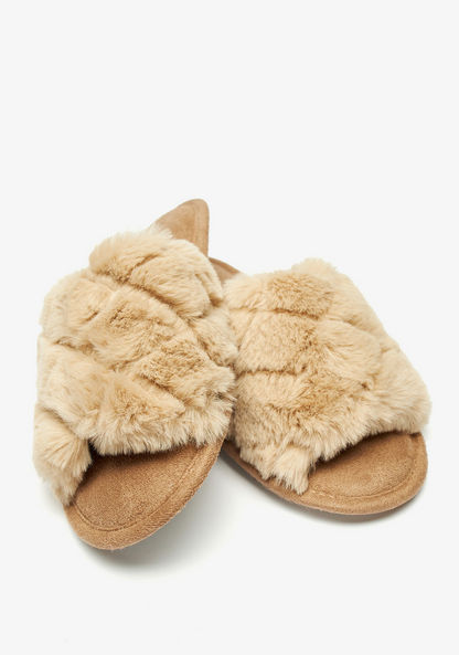 Fur Detail Slip-On Slides-Women%27s Bedroom Slippers-image-3