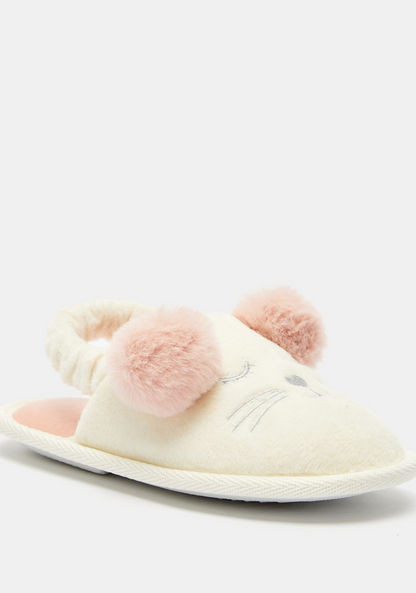 Embroidered Bedroom Slippers with Pom-Pom Detail-Girl%27s Bedroom Slippers-image-1