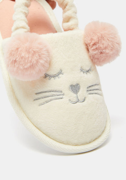 Embroidered Bedroom Slippers with Pom-Pom Detail-Girl%27s Bedroom Slippers-image-3