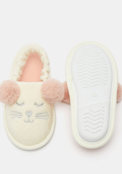 Embroidered Bedroom Slippers with Pom-Pom Detail-Girl%27s Bedroom Slippers-image-4