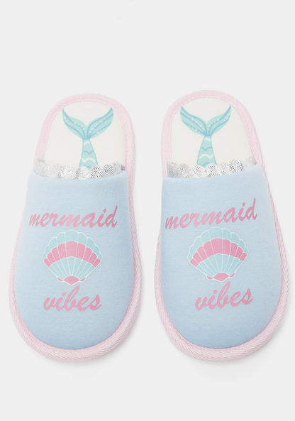 Mermaid Print Slip-On Bedroom Slippers-Girl%27s Bedroom Slippers-image-0