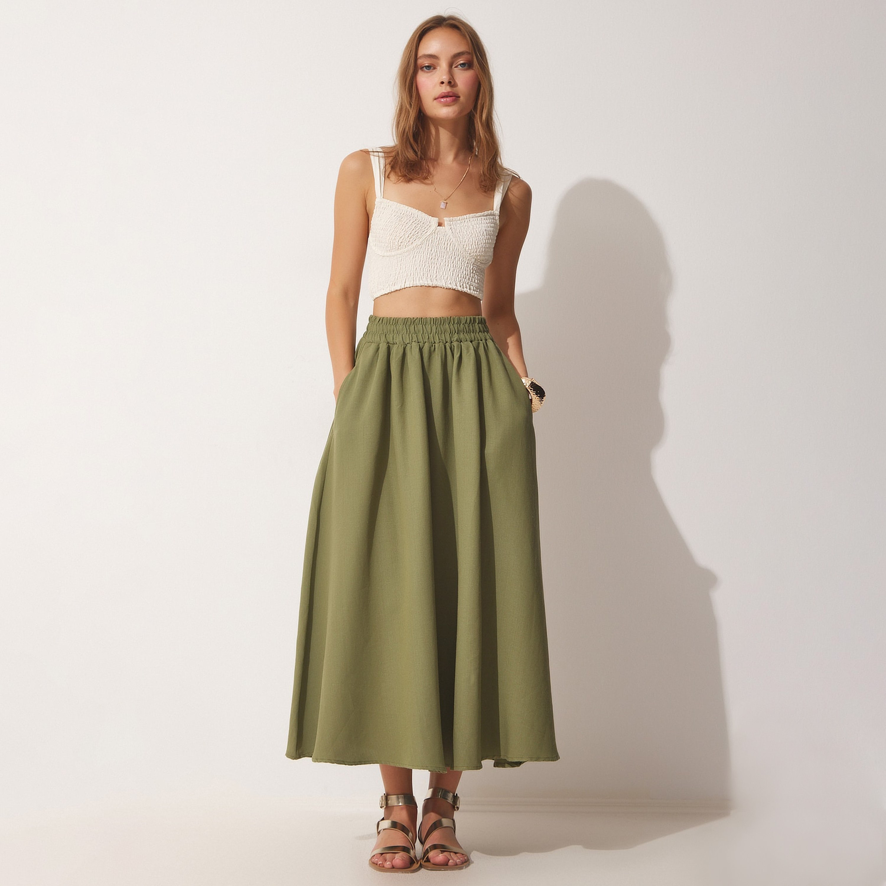 تنورة ماكسي واسعة من الكتان الأخضر من إسطنبول السعادة-women-clothing-bottoms-skirts-image-2