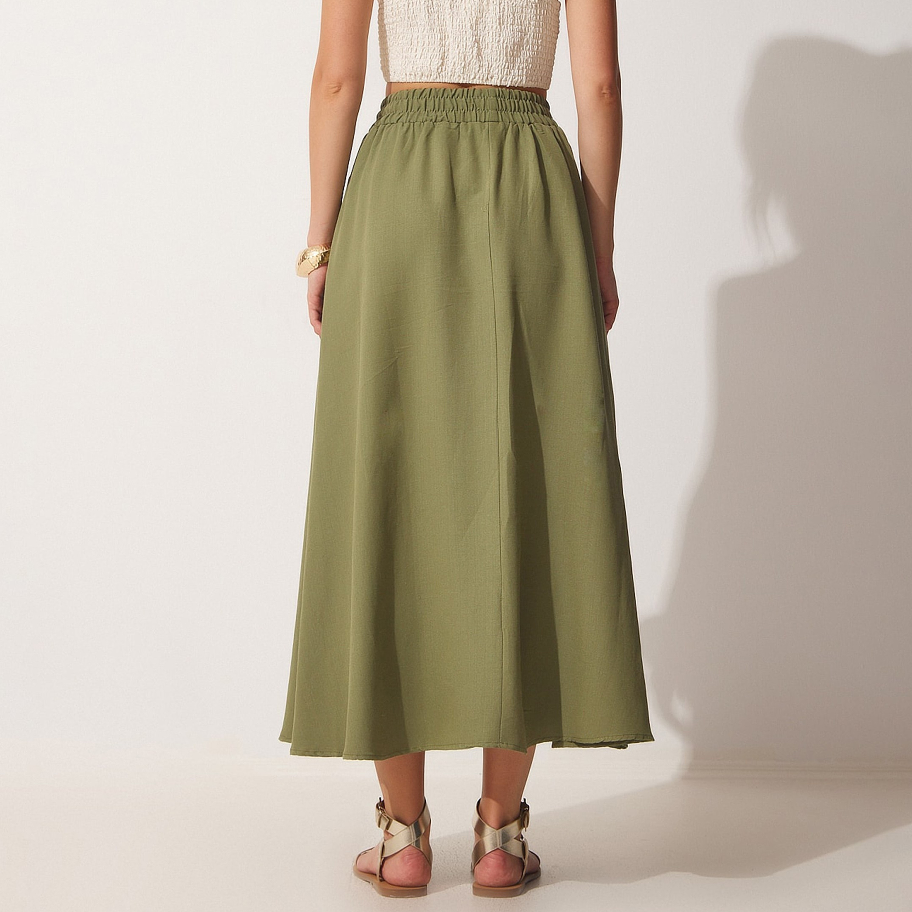 تنورة ماكسي واسعة من الكتان الأخضر من إسطنبول السعادة-women-clothing-bottoms-skirts-image-3