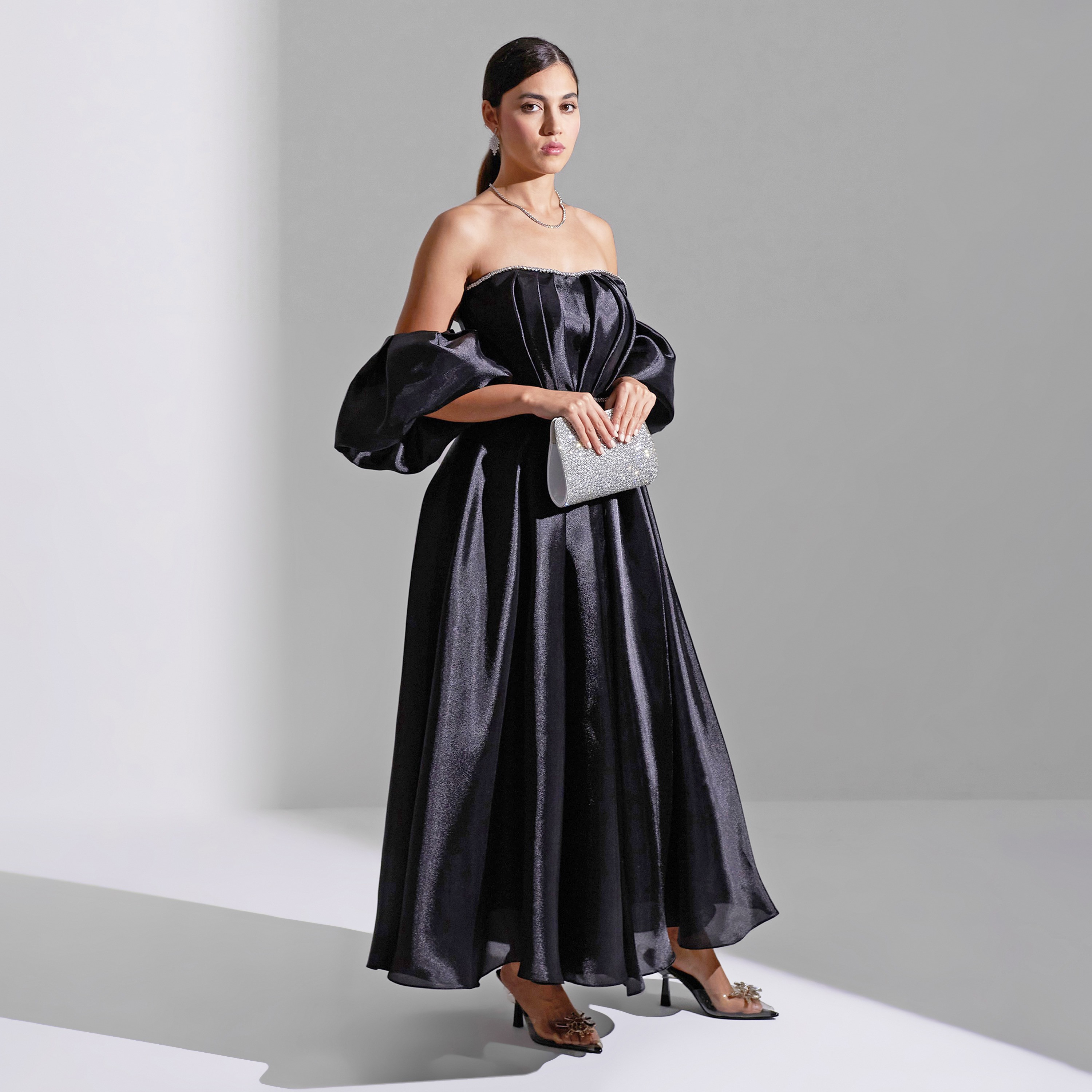 فستان ماكسي نسائي من أكاديا بأكمام منفوخة من الأورجانزا للسهرات-women-clothing-dresses-image-1