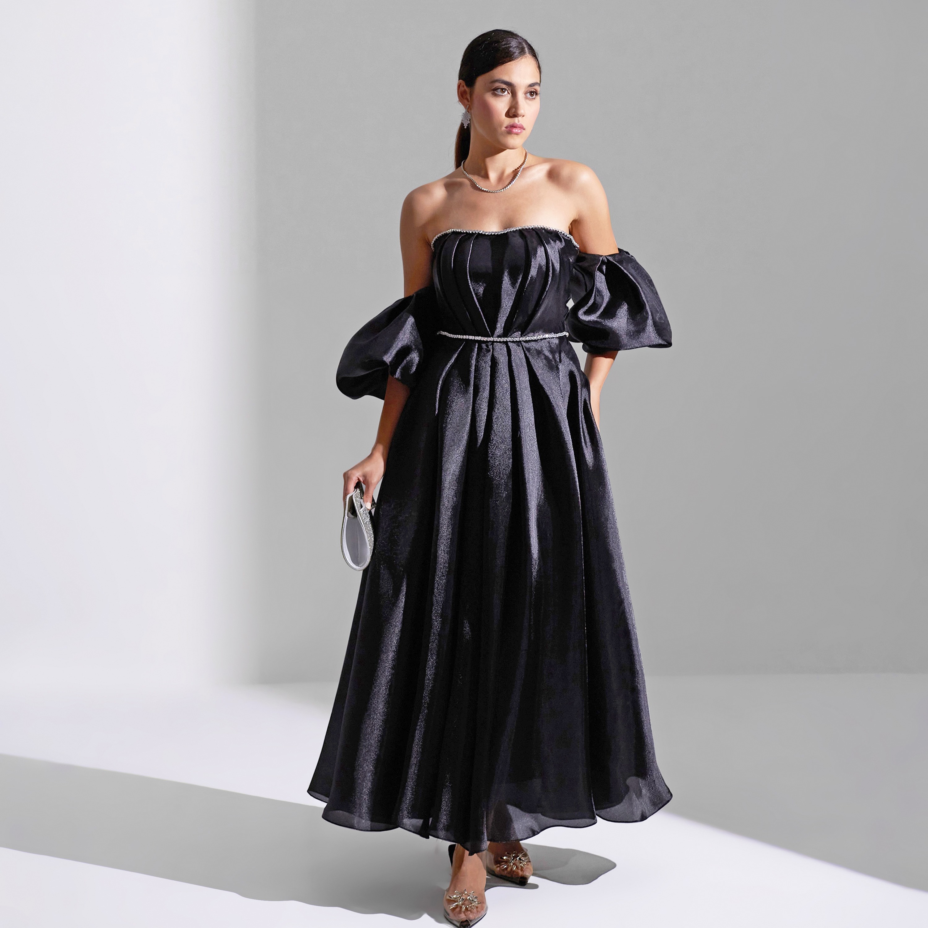 فستان ماكسي نسائي من أكاديا بأكمام منفوخة من الأورجانزا للسهرات-women-clothing-dresses-image-2