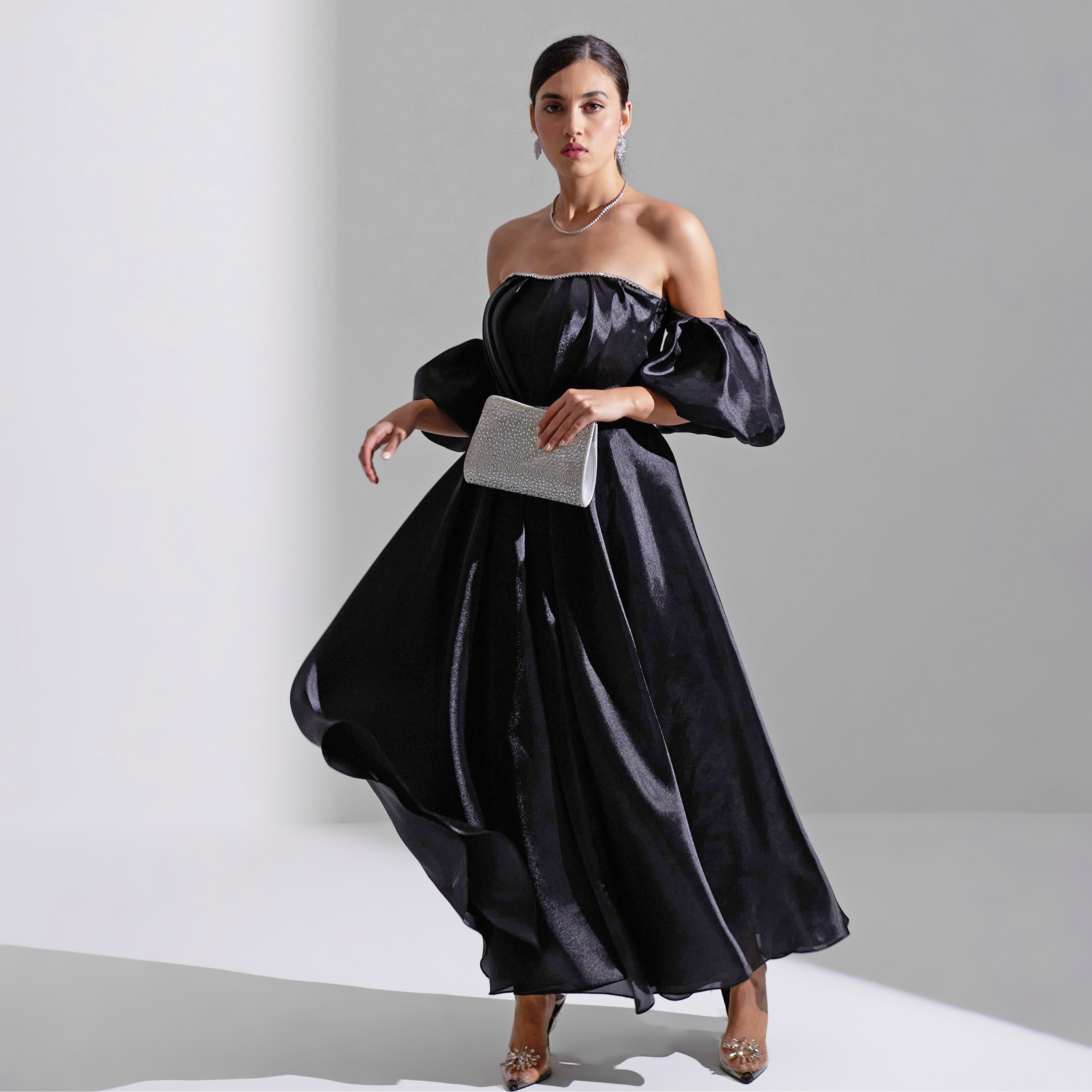 فستان ماكسي نسائي من أكاديا بأكمام منفوخة من الأورجانزا للسهرات-women-clothing-dresses-image-3