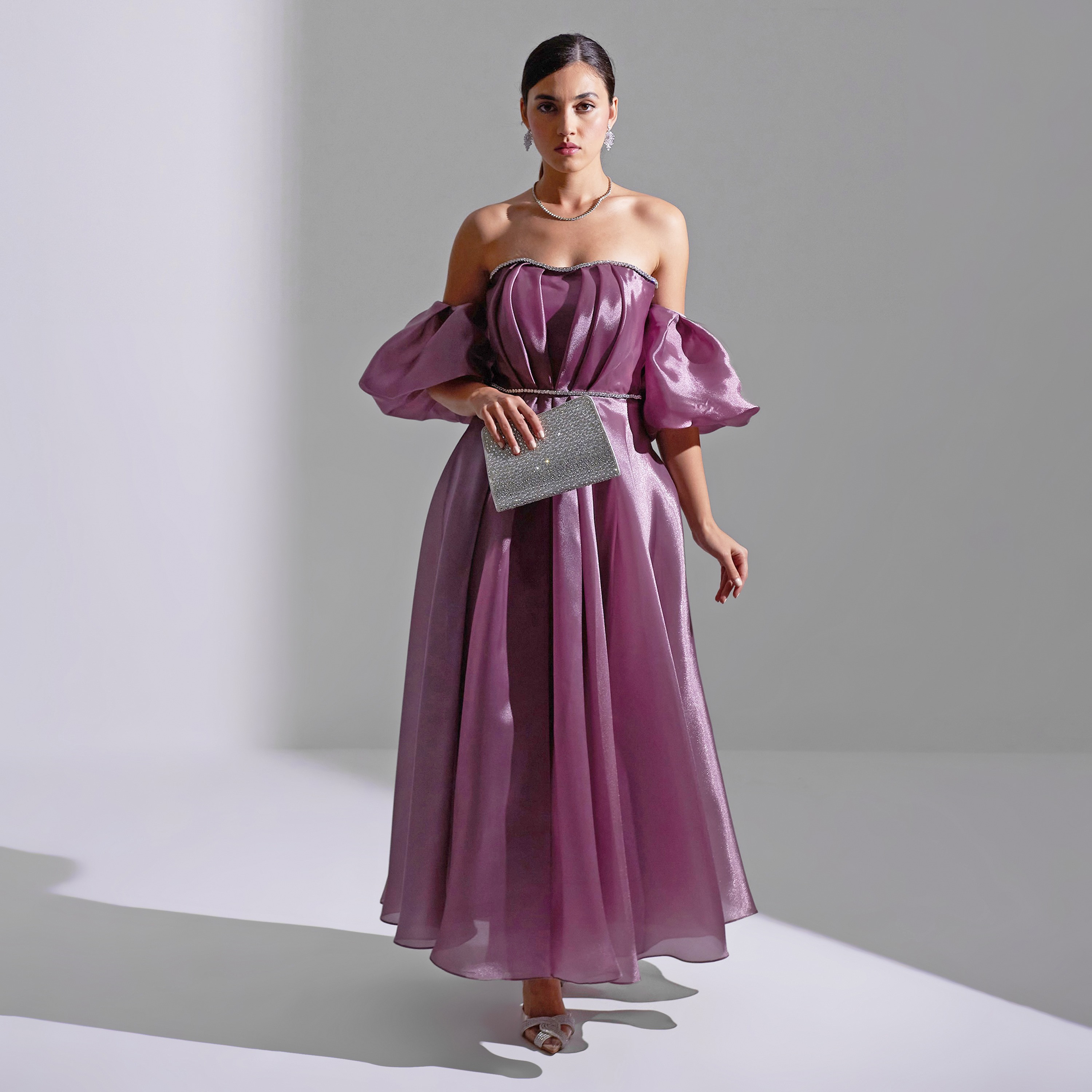 Akadia Puff Sleeves Organza Evening Women's Maxi Dress-women-clothing-dresses-image-1
