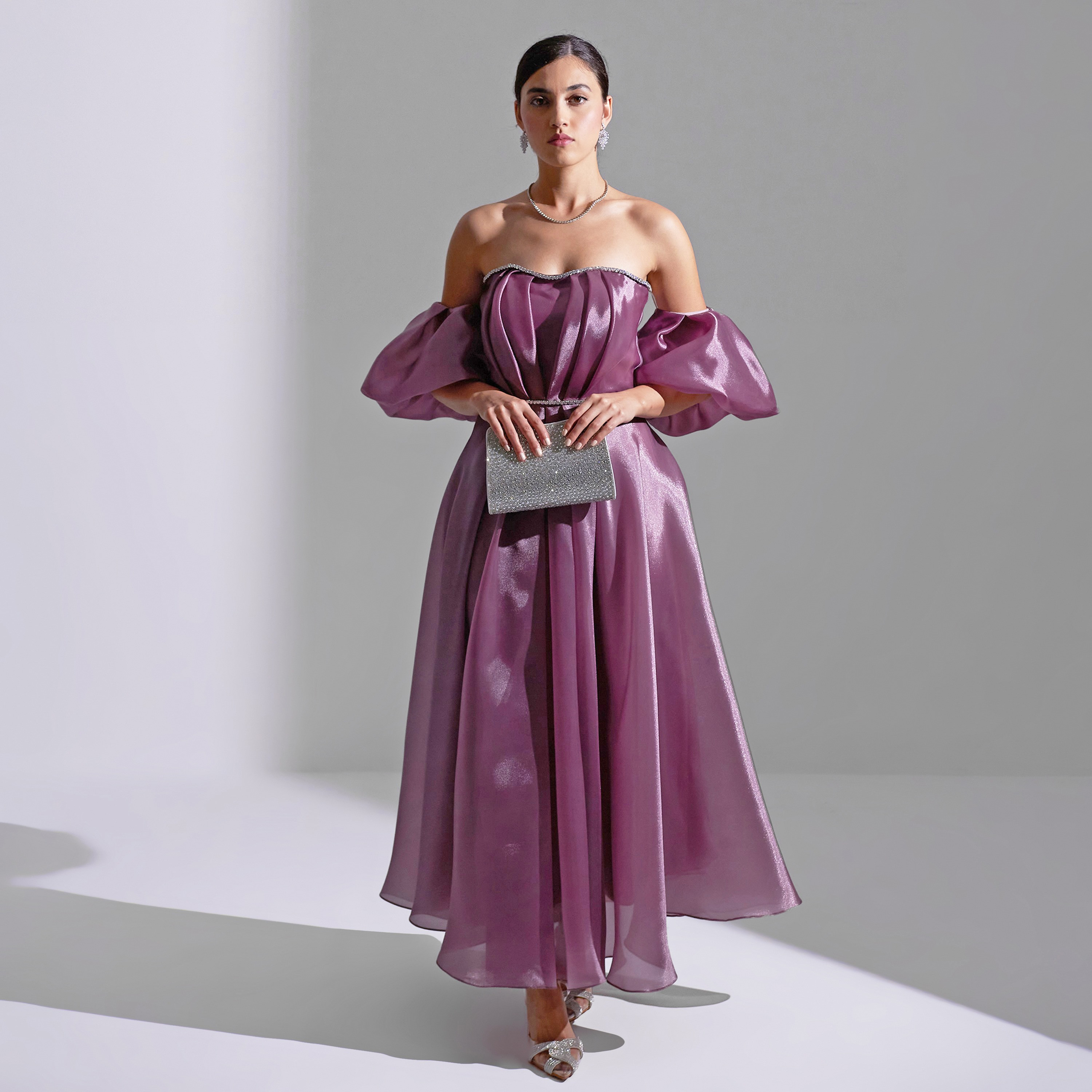 Akadia Puff Sleeves Organza Evening Women's Maxi Dress-women-clothing-dresses-image-3