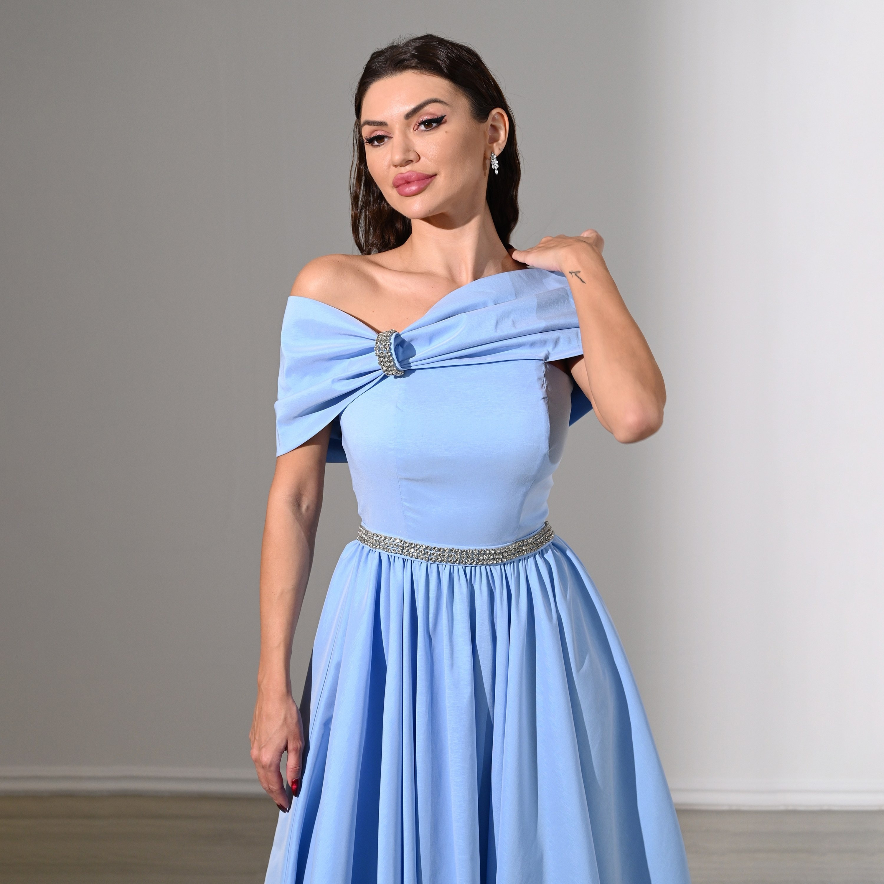 Akadia Rhinestone Detailed Taffeta Off-Shoulder Fit & Flared Evening Women's Maxi Dress-women-clothing-dresses-image-16