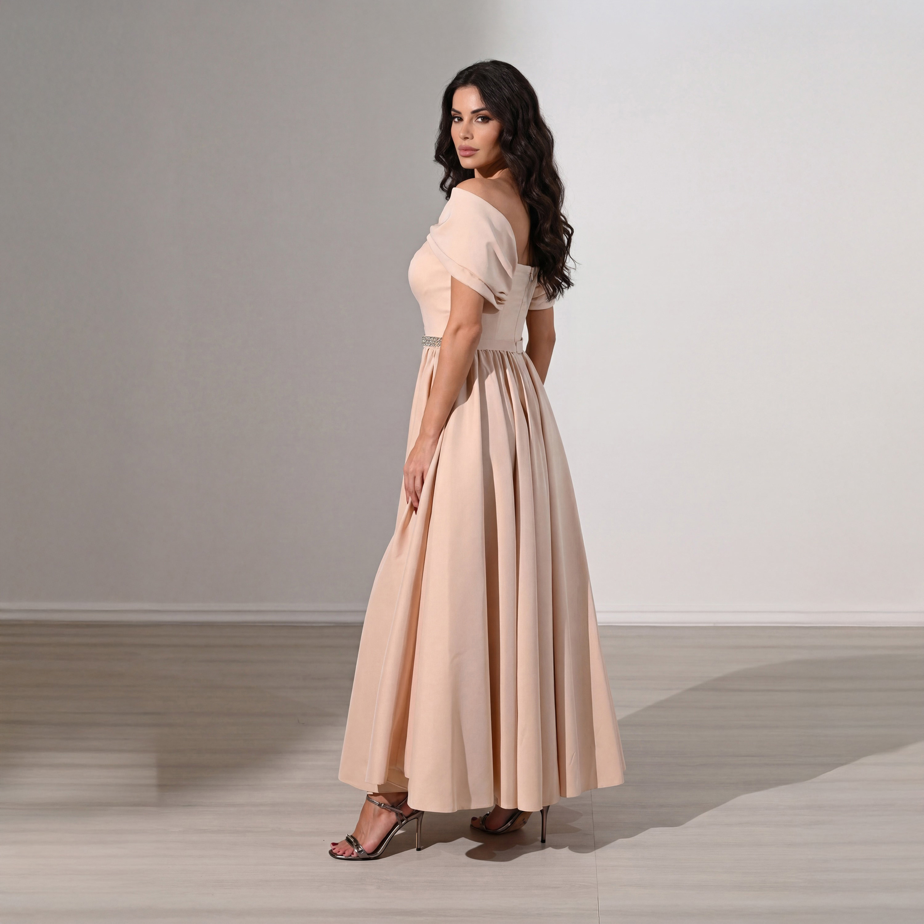 Akadia Rhinestone Detailed Taffeta Off-Shoulder Fit & Flared Evening Women's Maxi Dress-women-clothing-dresses-image-3