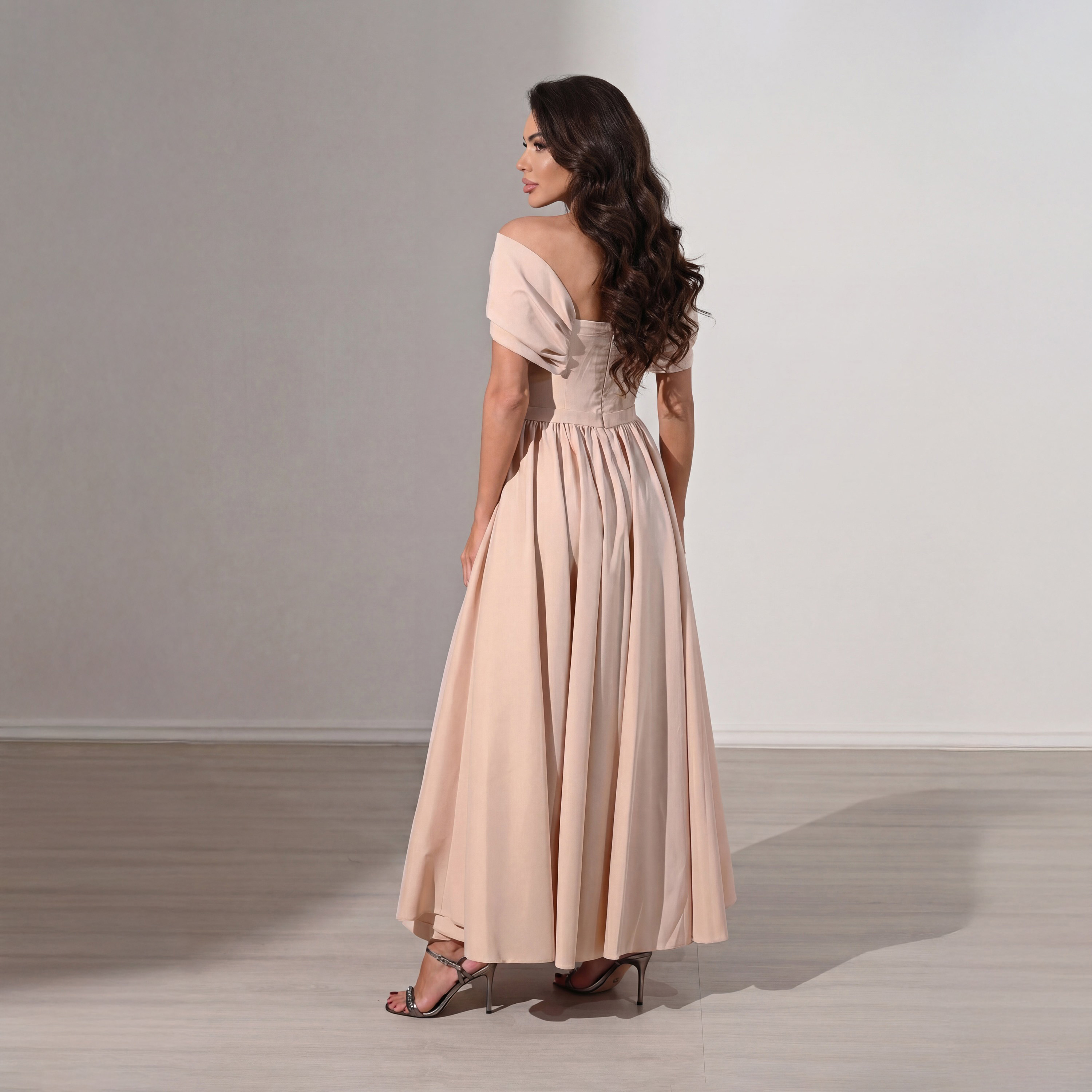 Akadia Rhinestone Detailed Taffeta Off-Shoulder Fit & Flared Evening Women's Maxi Dress-women-clothing-dresses-image-4