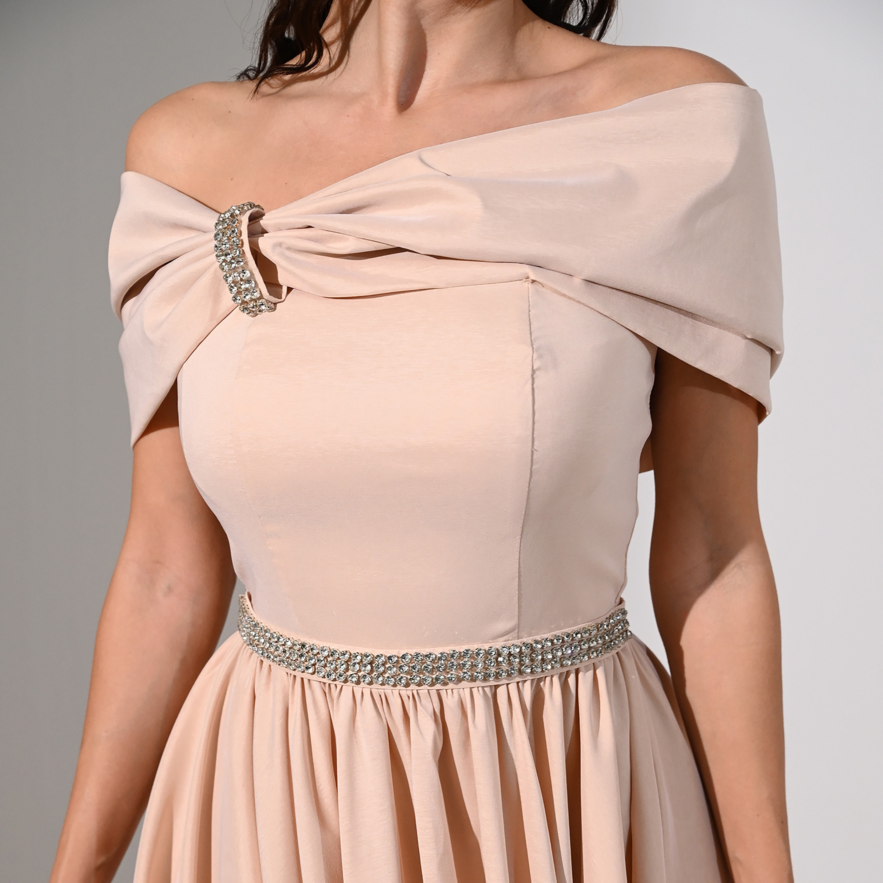 Akadia Rhinestone Detailed Taffeta Off-Shoulder Fit & Flared Evening Women's Maxi Dress-women-clothing-dresses-image-5