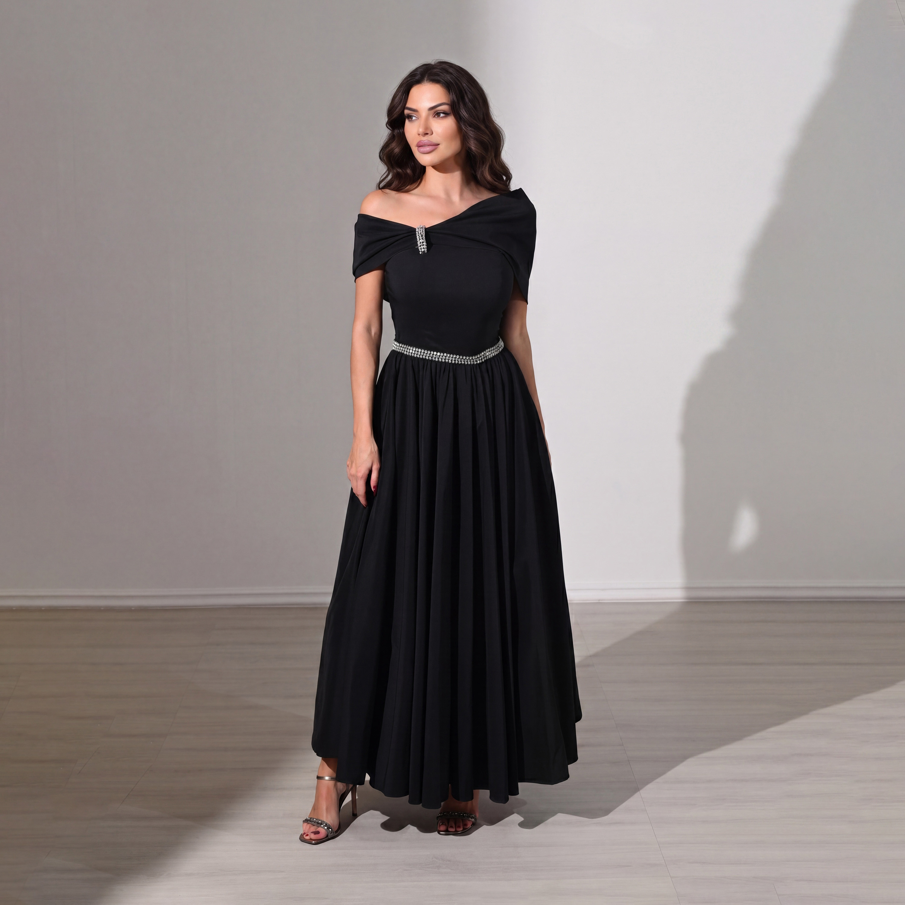 Akadia Rhinestone Detailed Taffeta Off-Shoulder Fit & Flared Evening Women's Maxi Dress-women-clothing-dresses-image-18