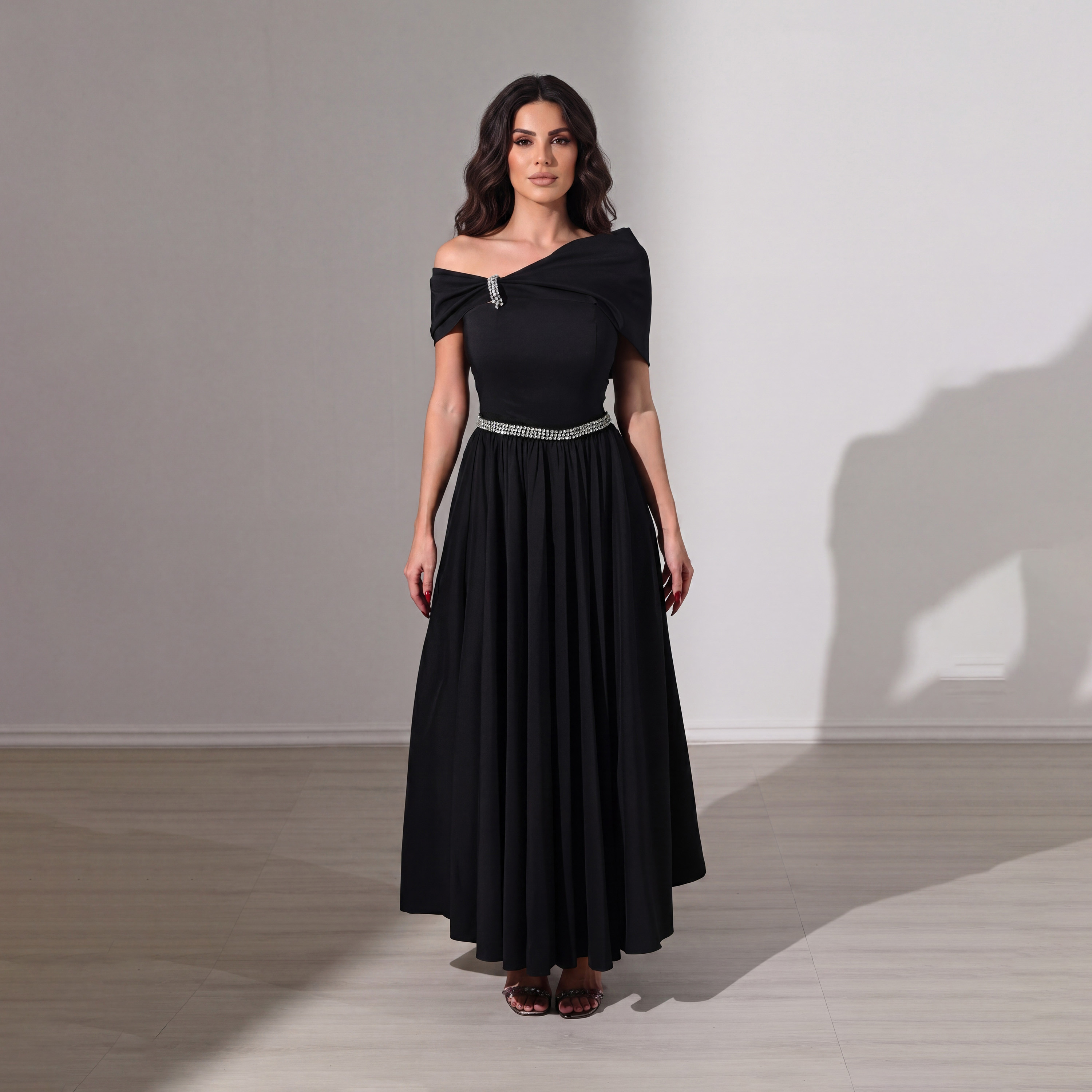Akadia Rhinestone Detailed Taffeta Off-Shoulder Fit & Flared Evening Women's Maxi Dress-women-clothing-dresses-image-19
