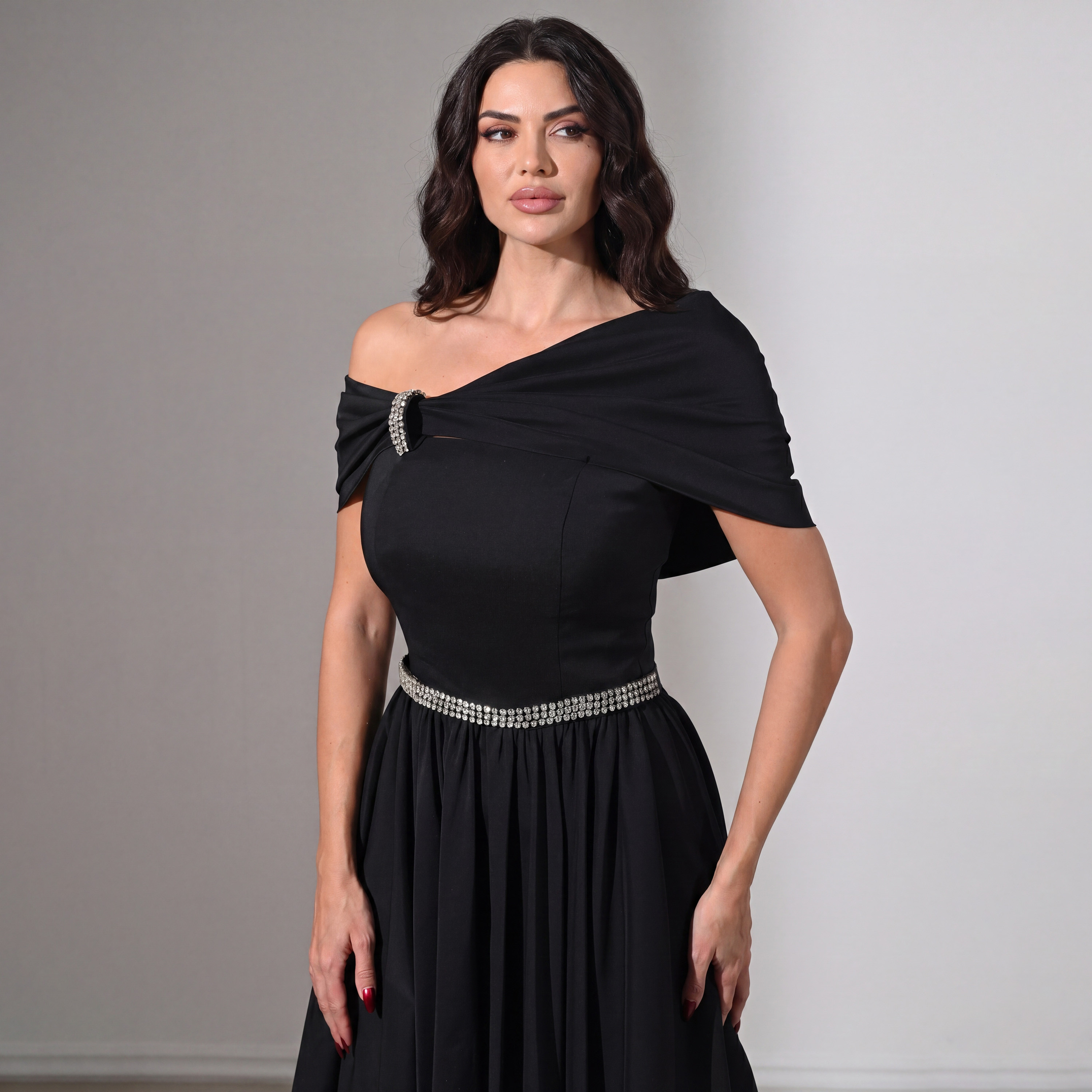 Akadia Rhinestone Detailed Taffeta Off-Shoulder Fit & Flared Evening Women's Maxi Dress-women-clothing-dresses-image-21