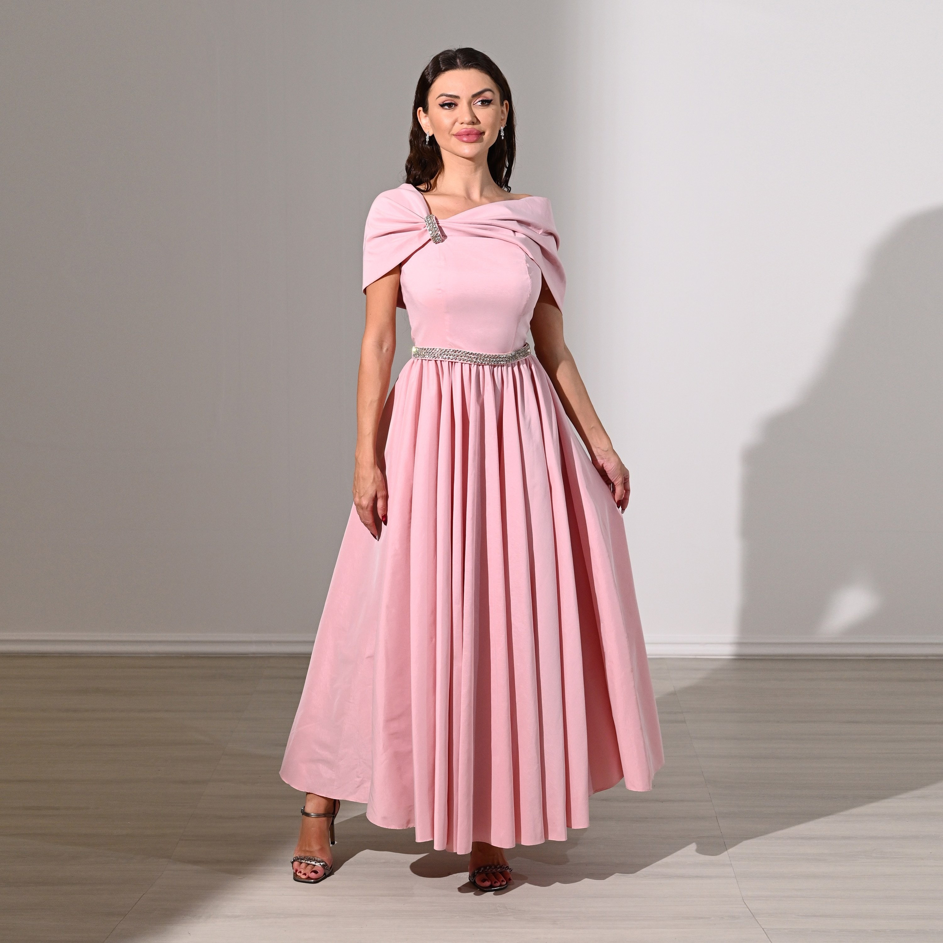 Akadia Rhinestone Detailed Taffeta Off-Shoulder Fit & Flared Evening Women's Maxi Dress-women-clothing-dresses-image-8