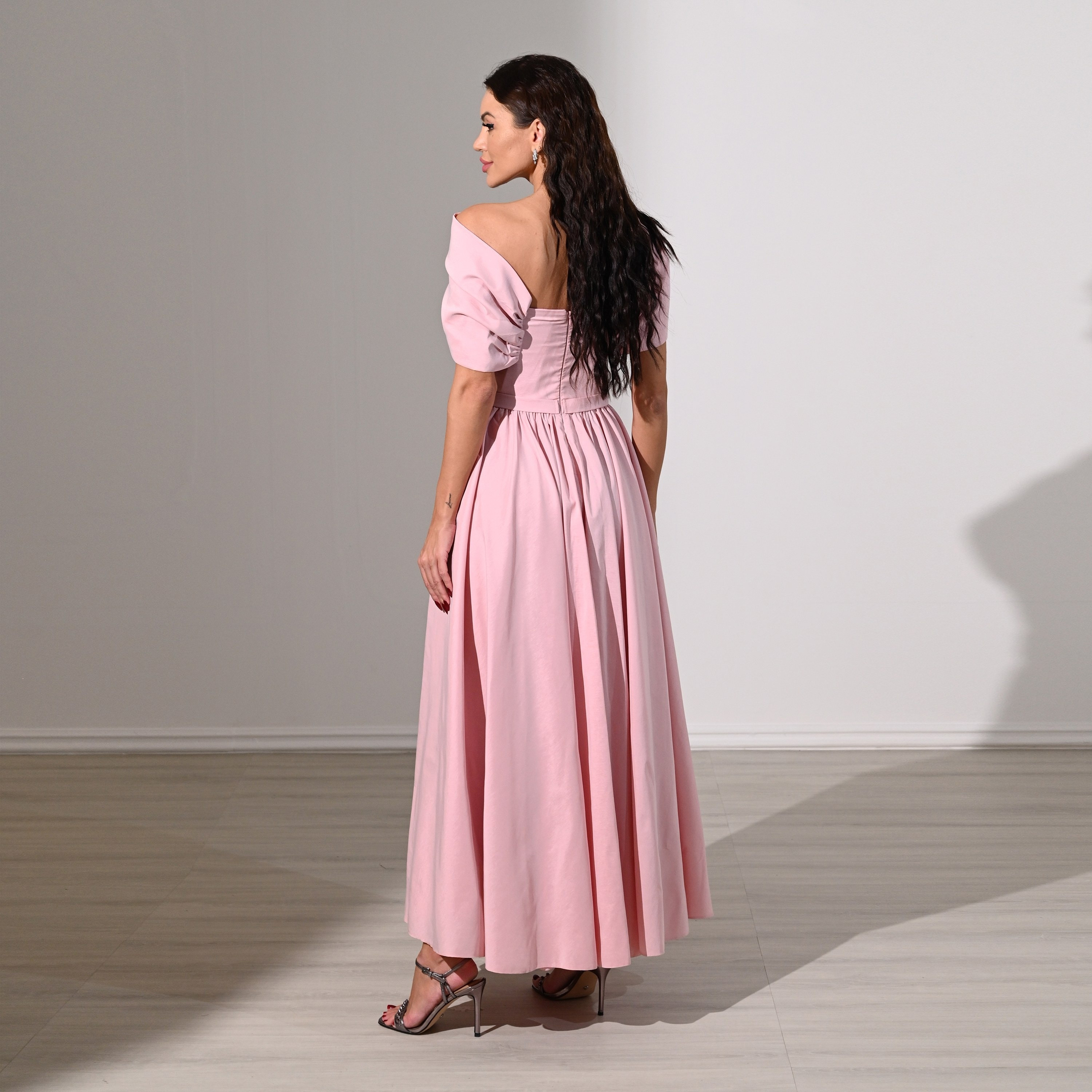Akadia Rhinestone Detailed Taffeta Off-Shoulder Fit & Flared Evening Women's Maxi Dress-women-clothing-dresses-image-9