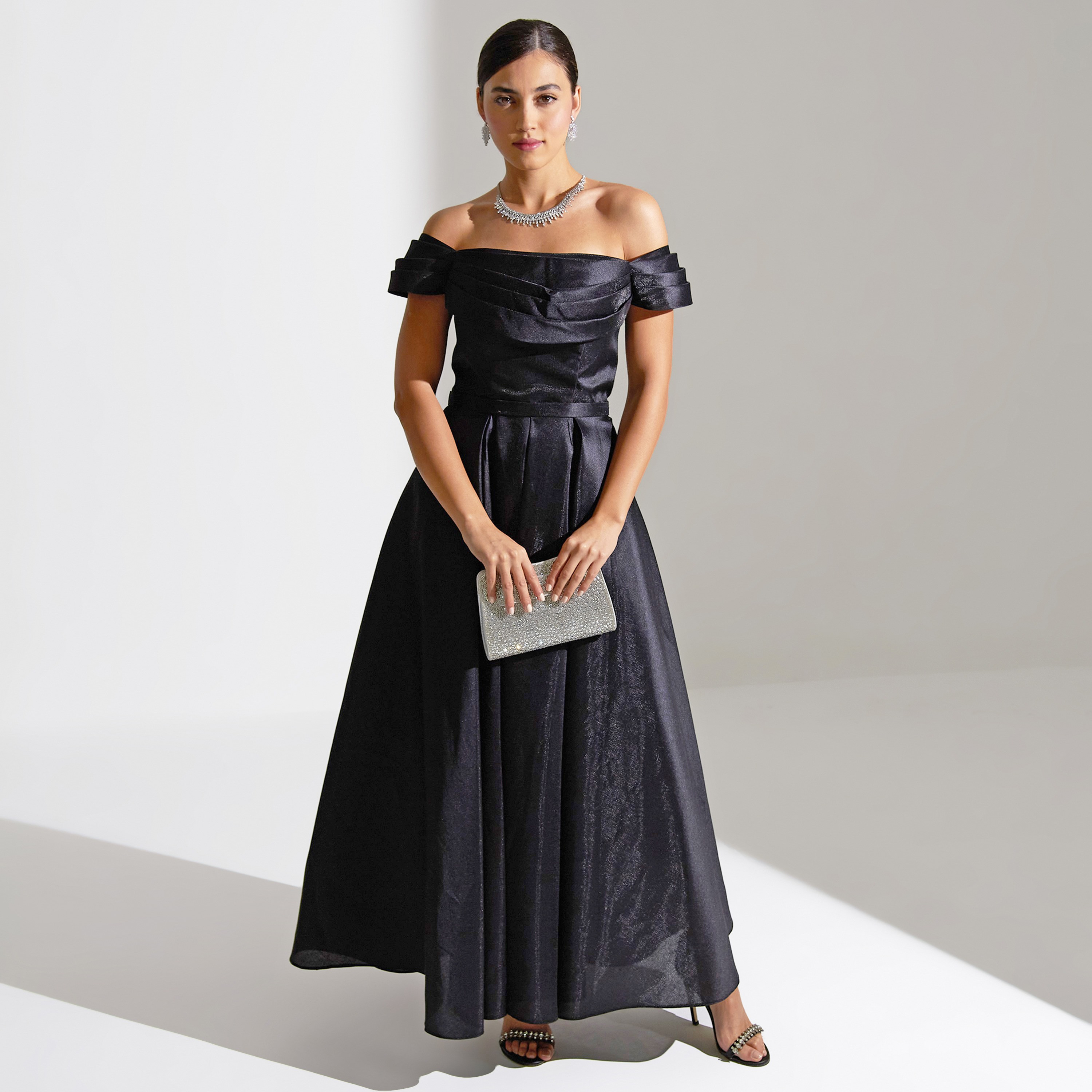 فستان سهرة ماكسي نسائي من أكاديا بتصميم طبقات مكشوفة الكتفين من قماش التفتا-women-clothing-dresses-image-1