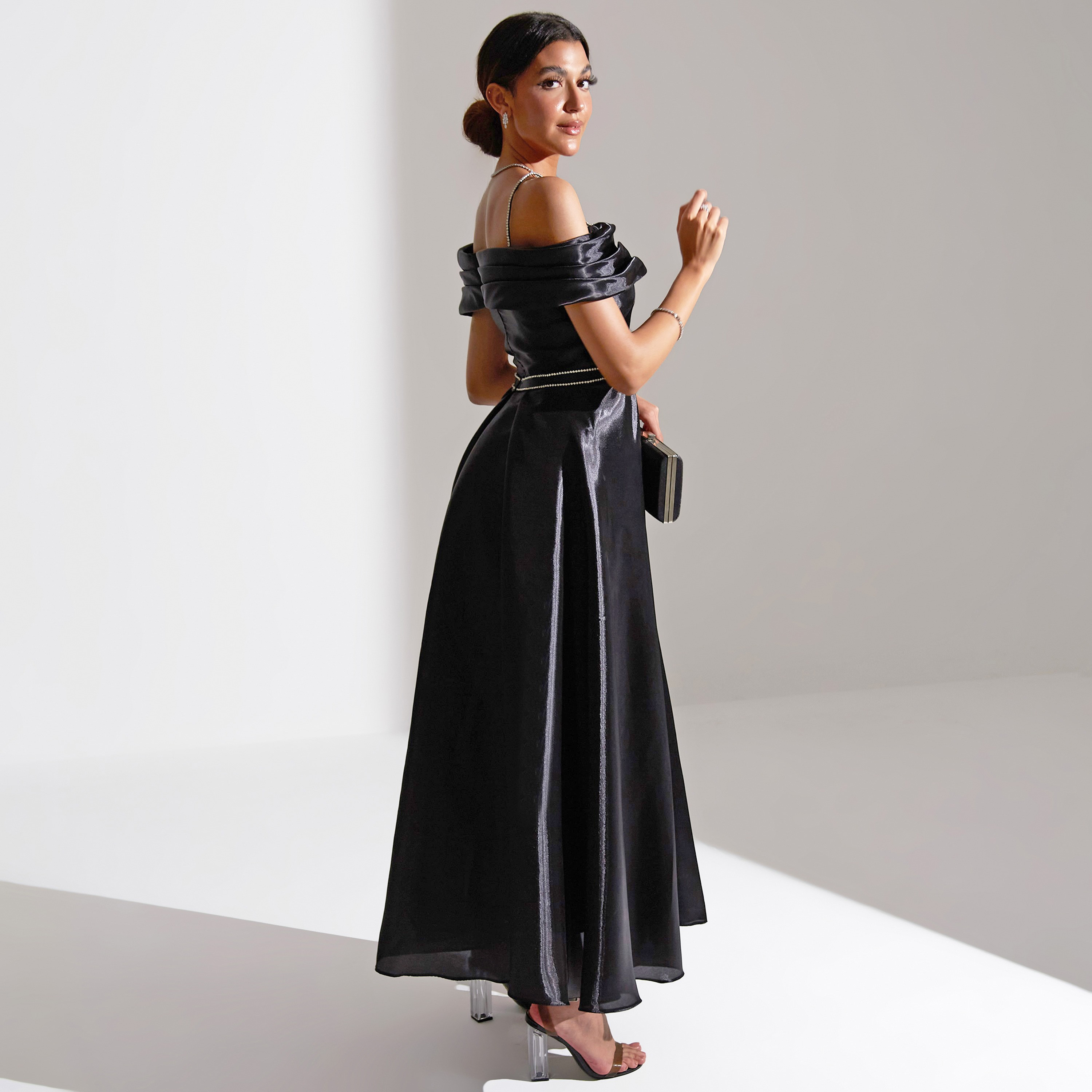 Akadia Embellished Off Shoulder Wrap Draped Organza Evening Women's Maxi Dress-women-clothing-dresses-image-2