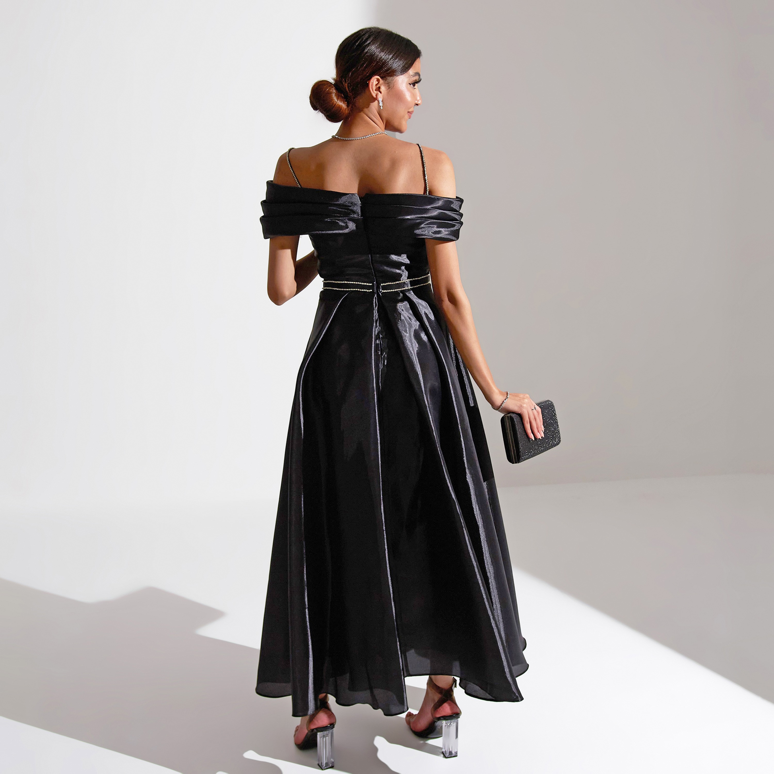 Akadia Embellished Off Shoulder Wrap Draped Organza Evening Women's Maxi Dress-women-clothing-dresses-image-3