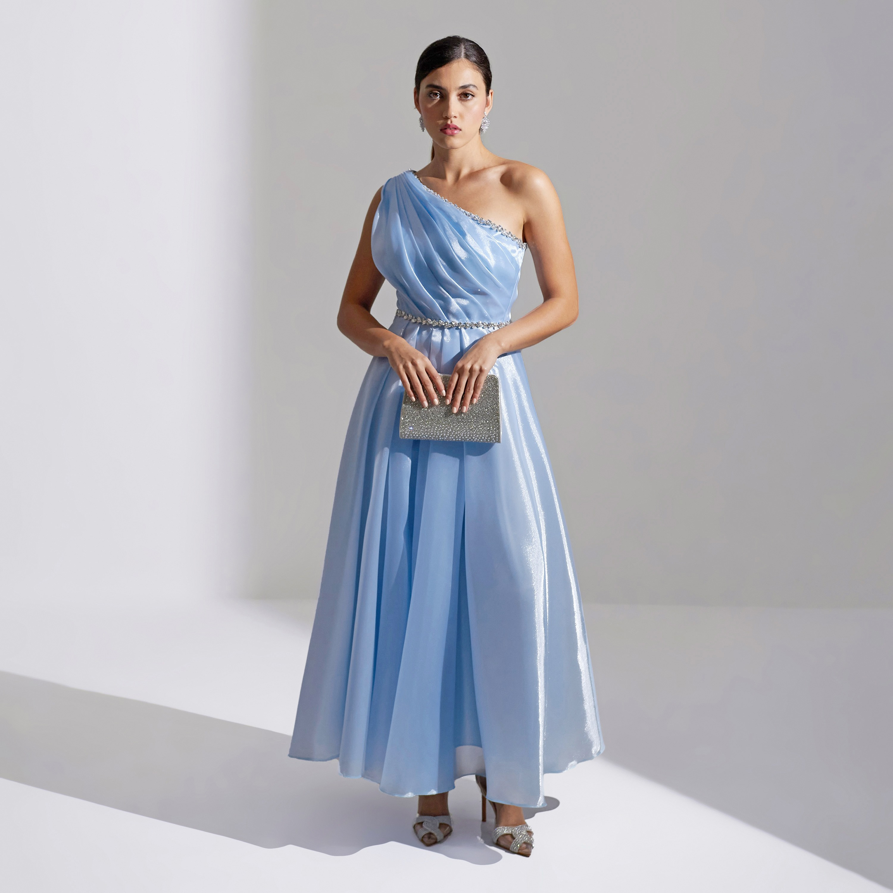 Akadia Front Draped Crystal Detail Organza Evening Women's Maxi Dress-women-clothing-dresses-image-1