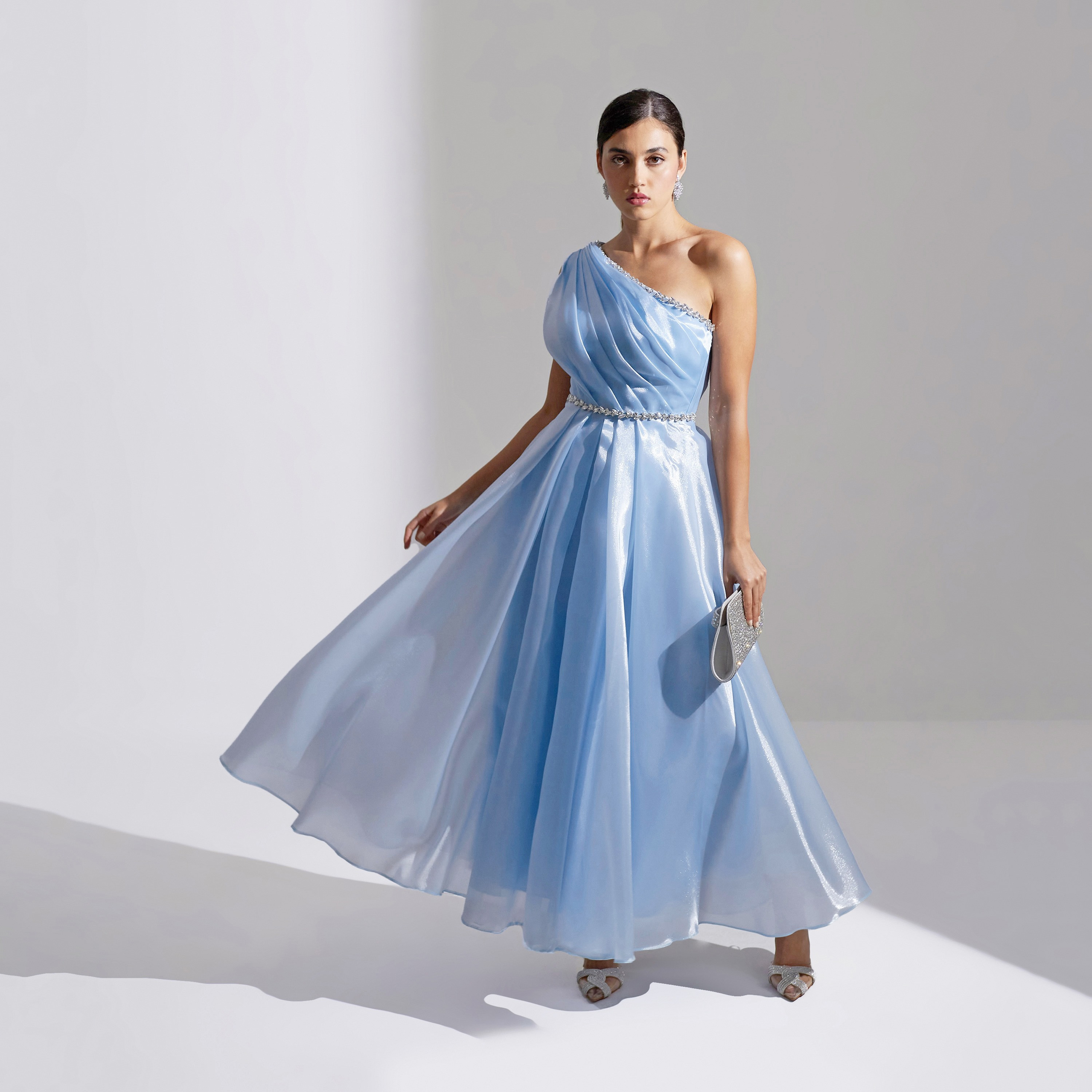 Akadia Front Draped Crystal Detail Organza Evening Women's Maxi Dress-women-clothing-dresses-image-2