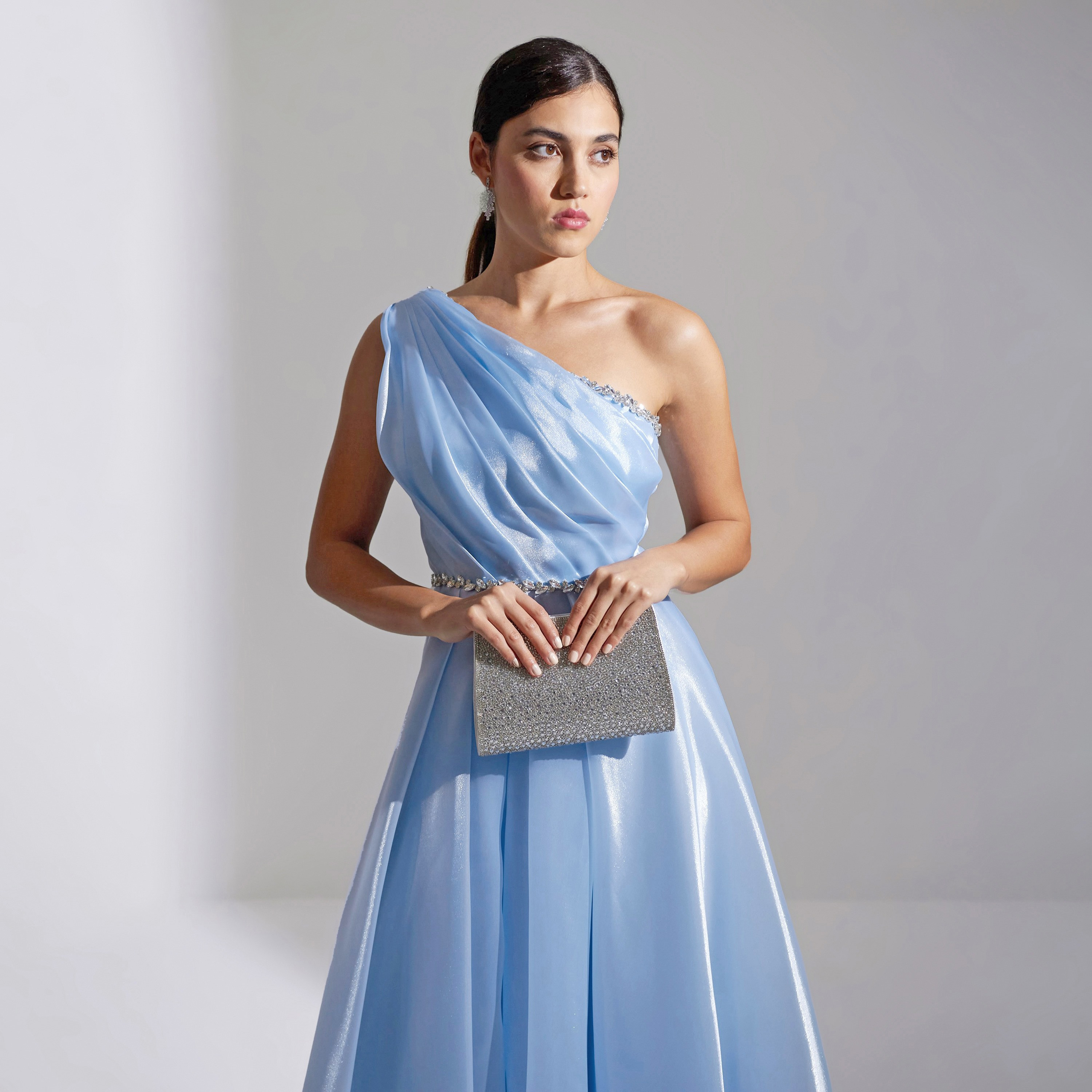 Akadia Front Draped Crystal Detail Organza Evening Women's Maxi Dress-women-clothing-dresses-image-4