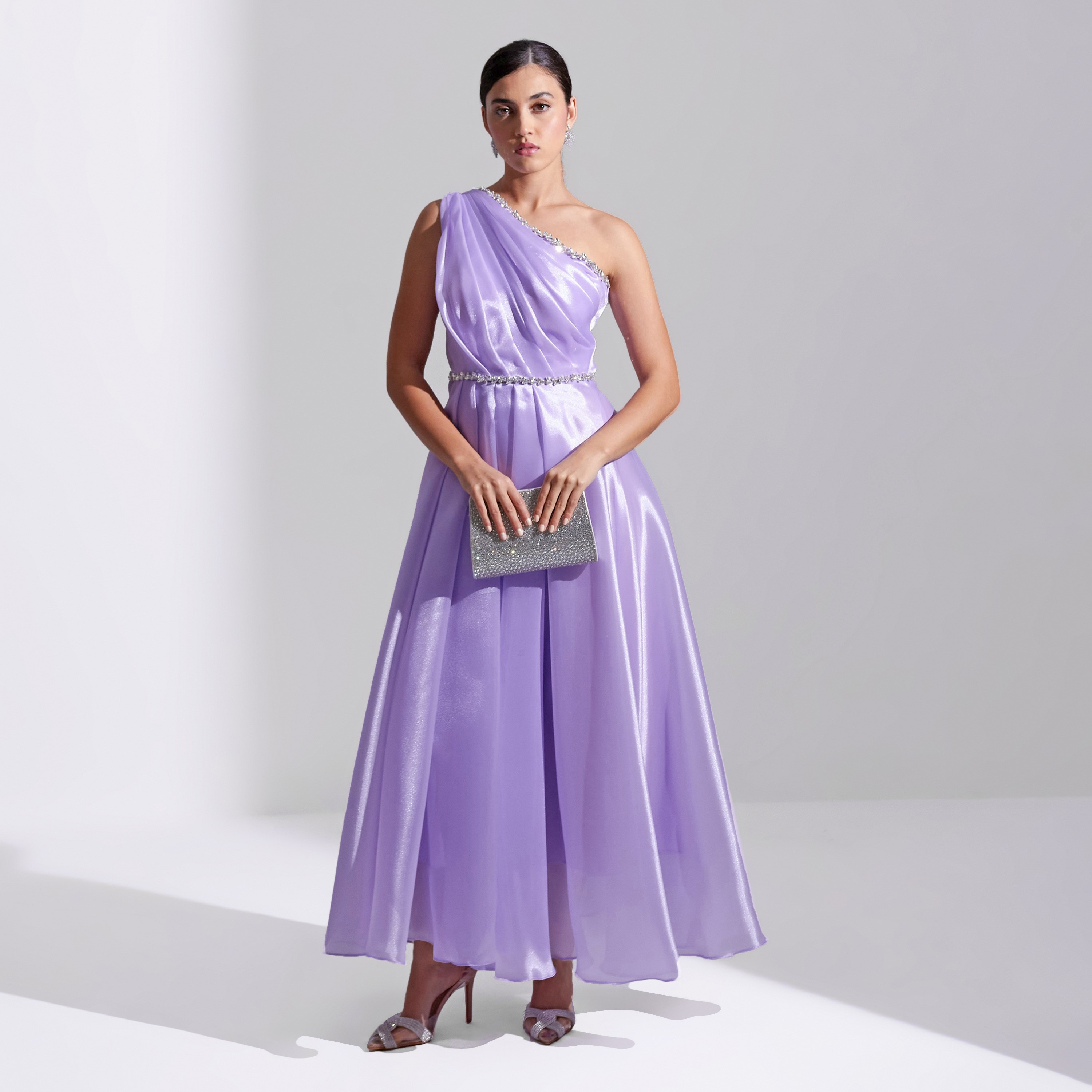 Akadia Front Draped Crystal Detail Organza Evening Women's Maxi Dress-women-clothing-dresses-image-1