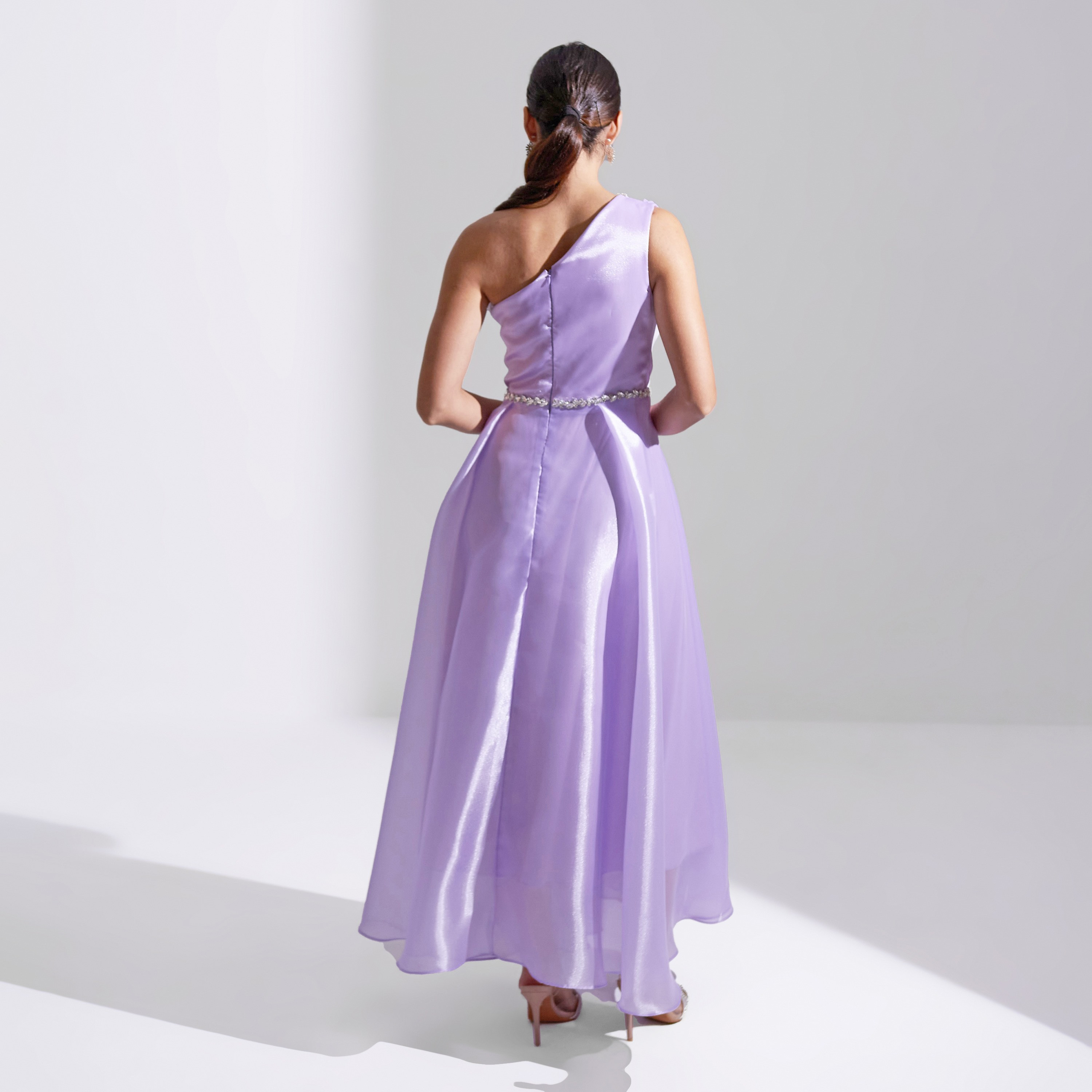Akadia Front Draped Crystal Detail Organza Evening Women's Maxi Dress-women-clothing-dresses-image-2