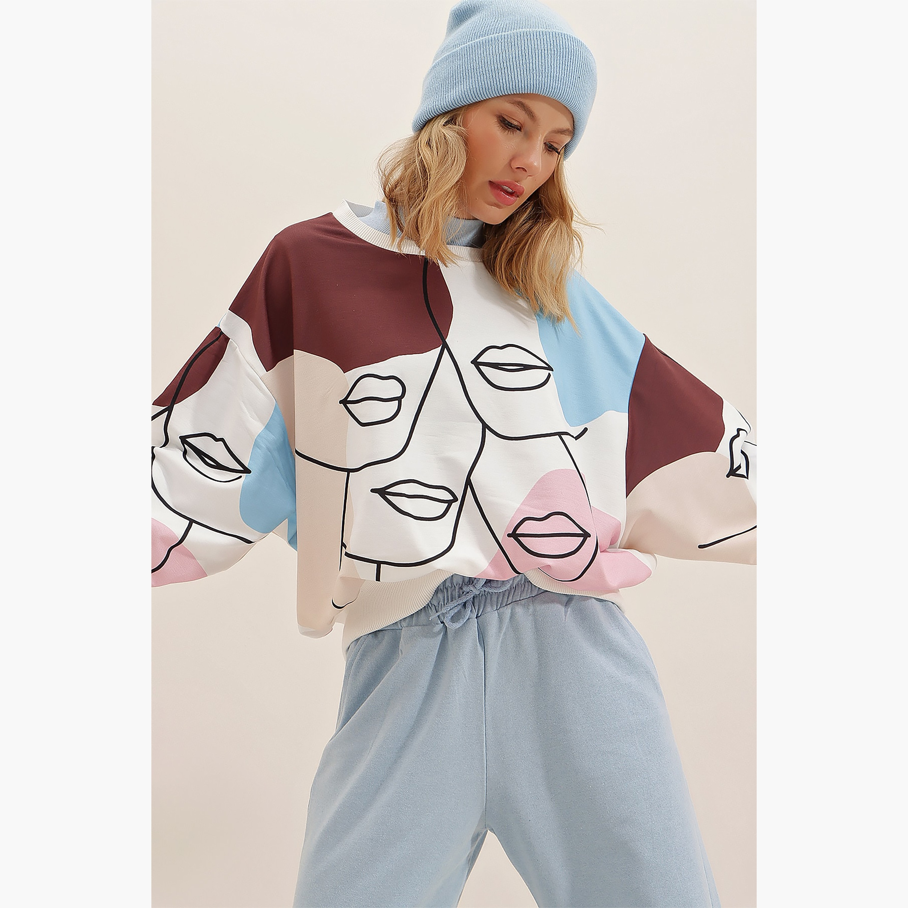 Trend Alacati Stili Color-Blocked Coffee Women's Sweatshirt-women-clothing-hoodiesandsweatshirts-sweatshirts-image-4