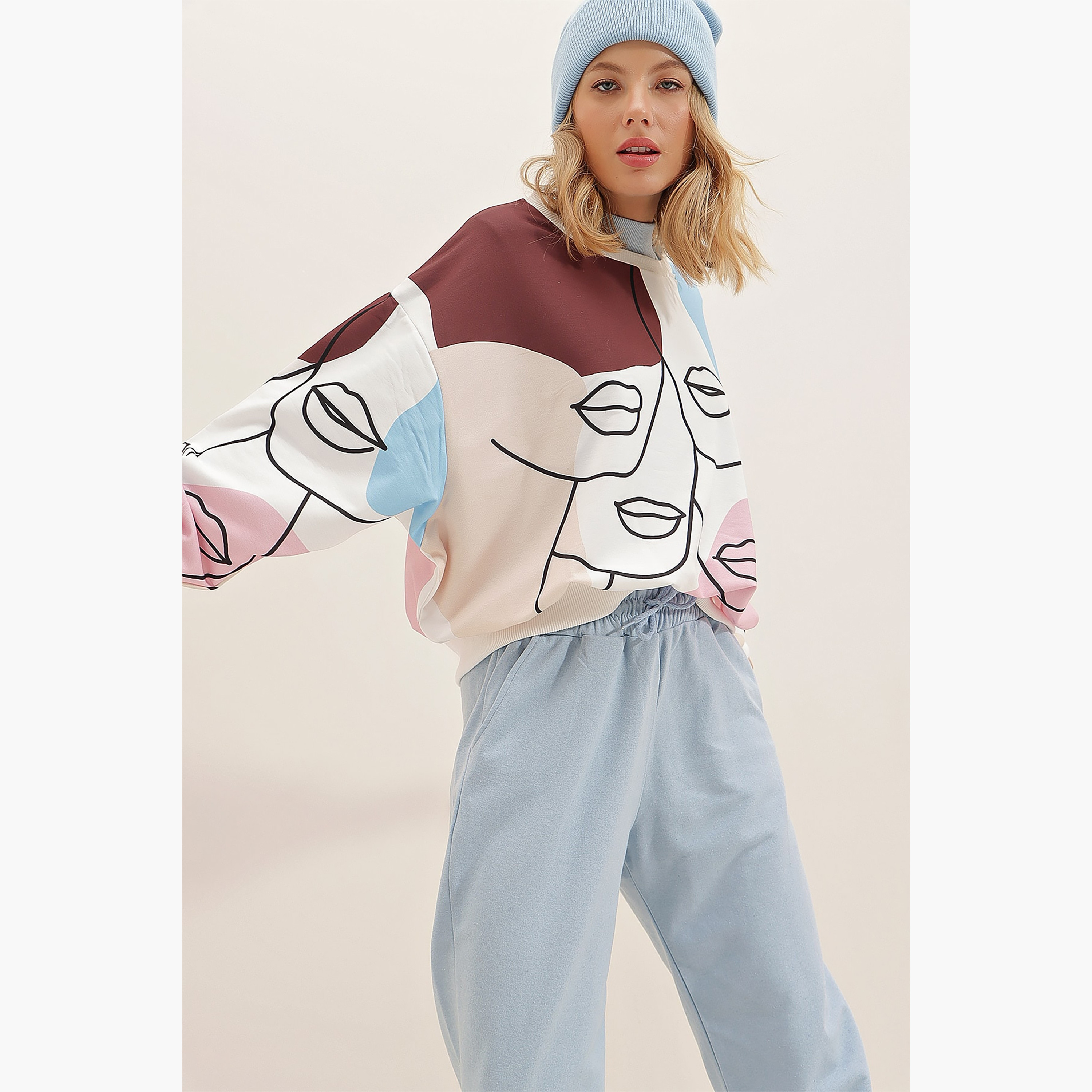 تريند ألاجاتي ستايل سويت شيرت نسائي بلون القهوة بتصميم ألوان متباينة-women-clothing-hoodiesandsweatshirts-sweatshirts-image-5